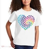 Rainbow Paw Print Heart Dog Lover Kids T-Shirt thumb 2