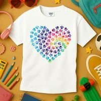 Rainbow Paw Print Heart Dog Lover Kids T-Shirt thumb 3