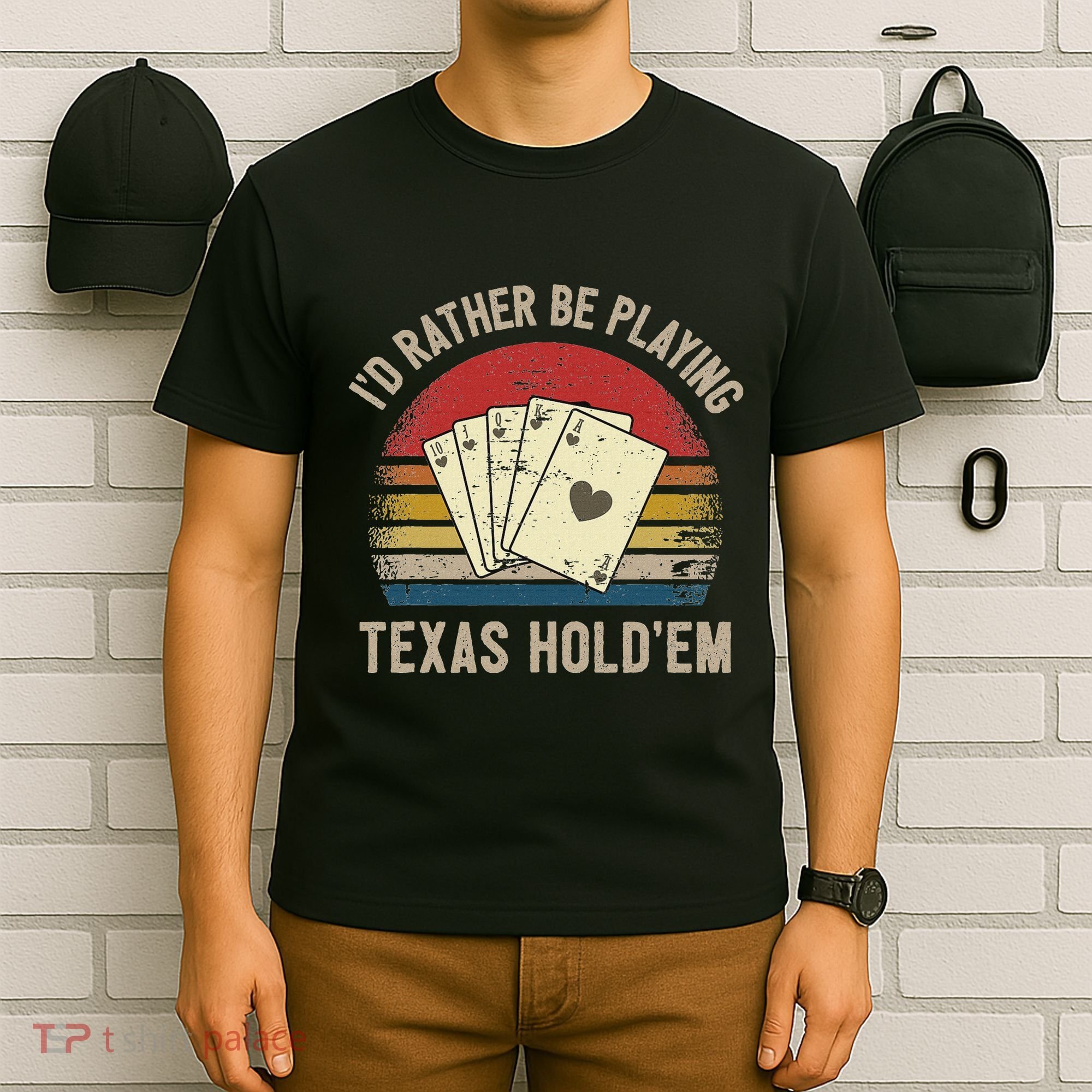 Retro Poker Player Texas HoldEm Poker Game Royal Flush T-Shirt