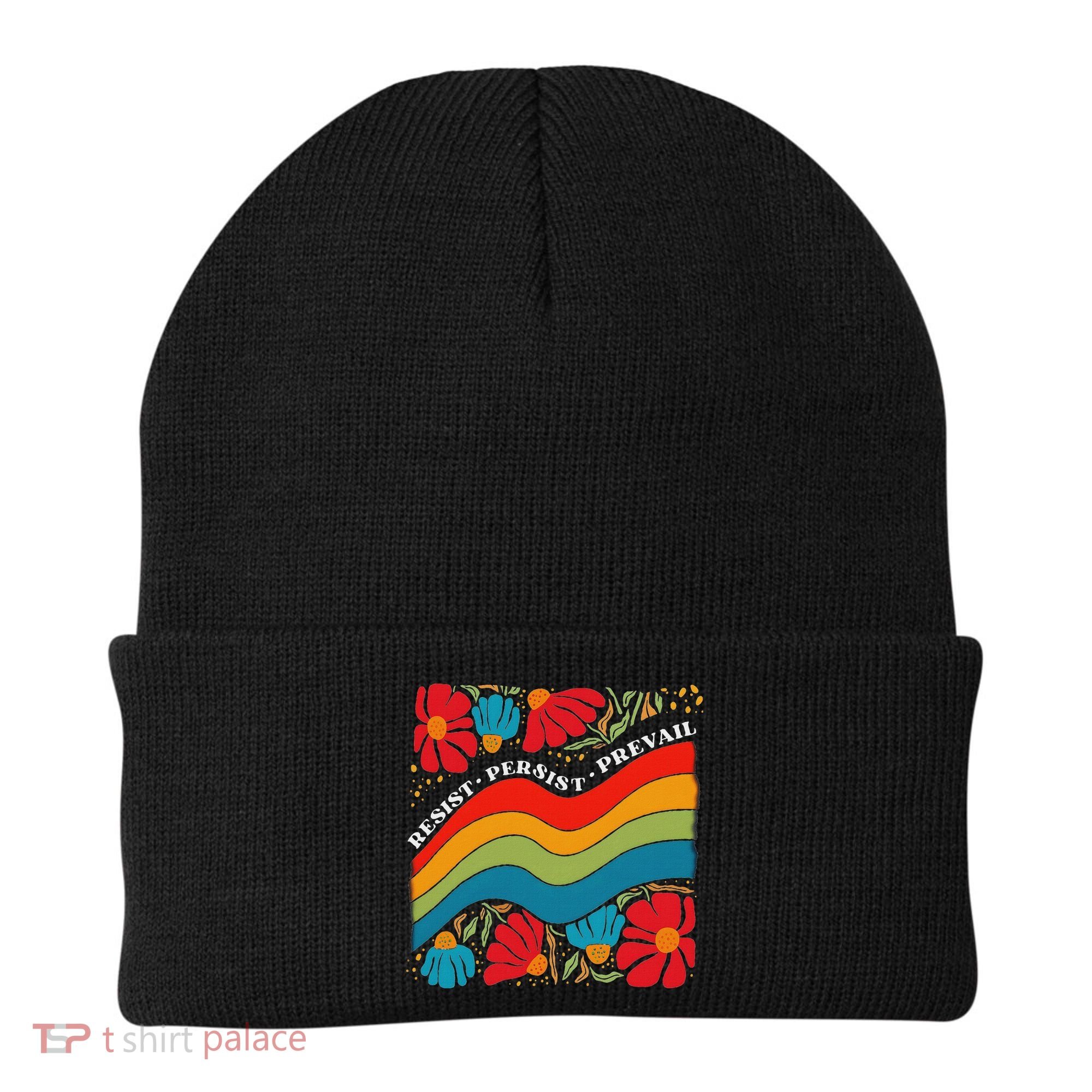 Resist Persist Prevail Funny Liberal Political Boho Floral Beanie