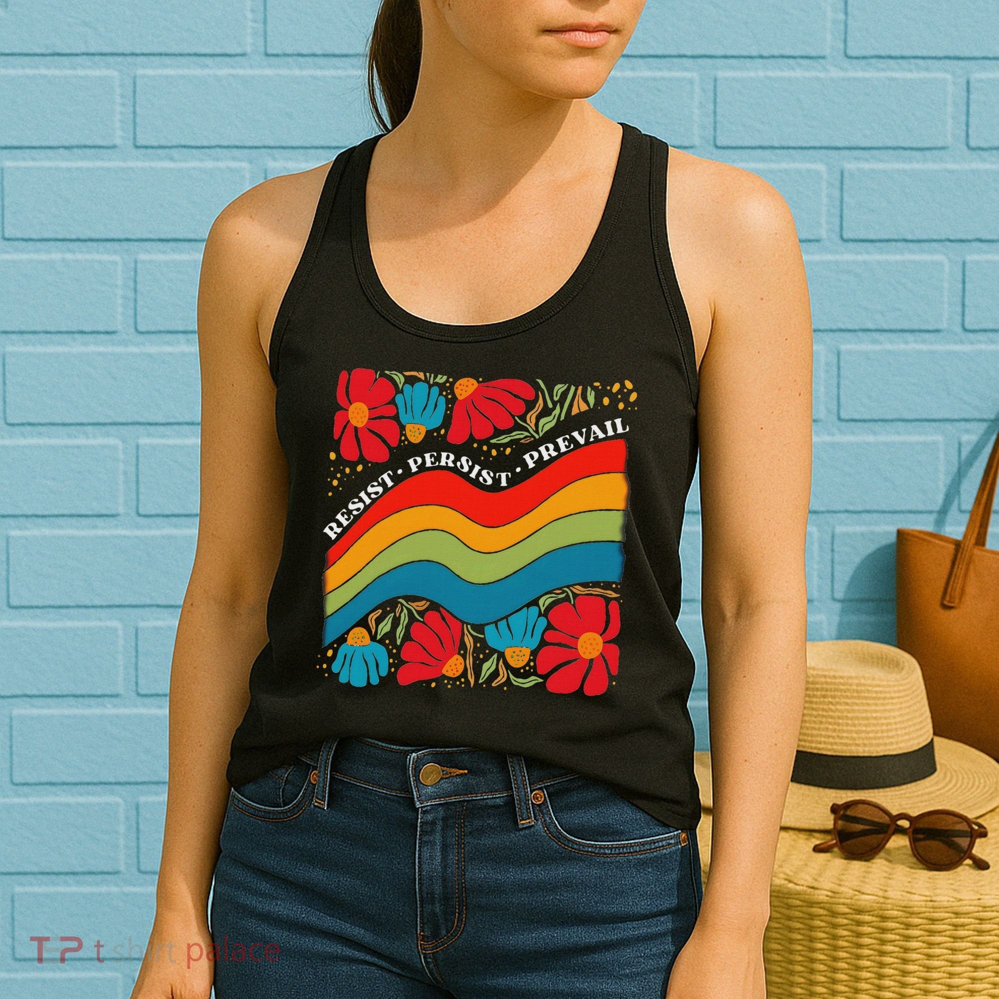 Resist Persist Prevail Funny Liberal Political Boho Floral Women's Tank Top