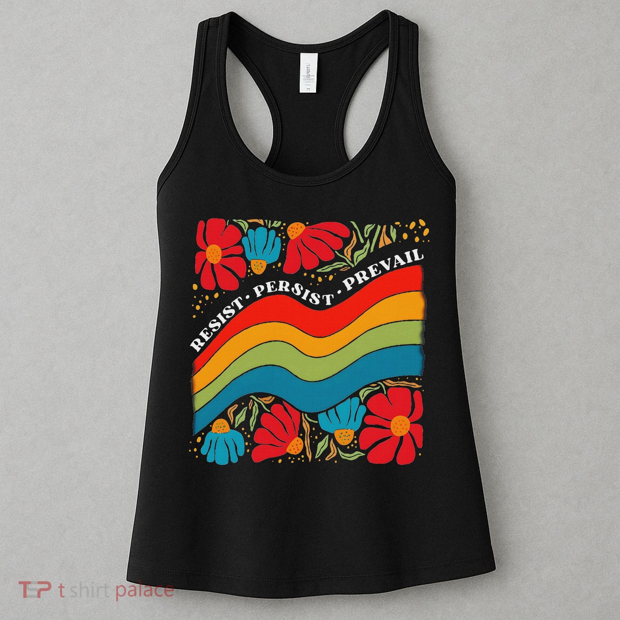 Resist Persist Prevail Funny Liberal Political Boho Floral Women's Tank Top