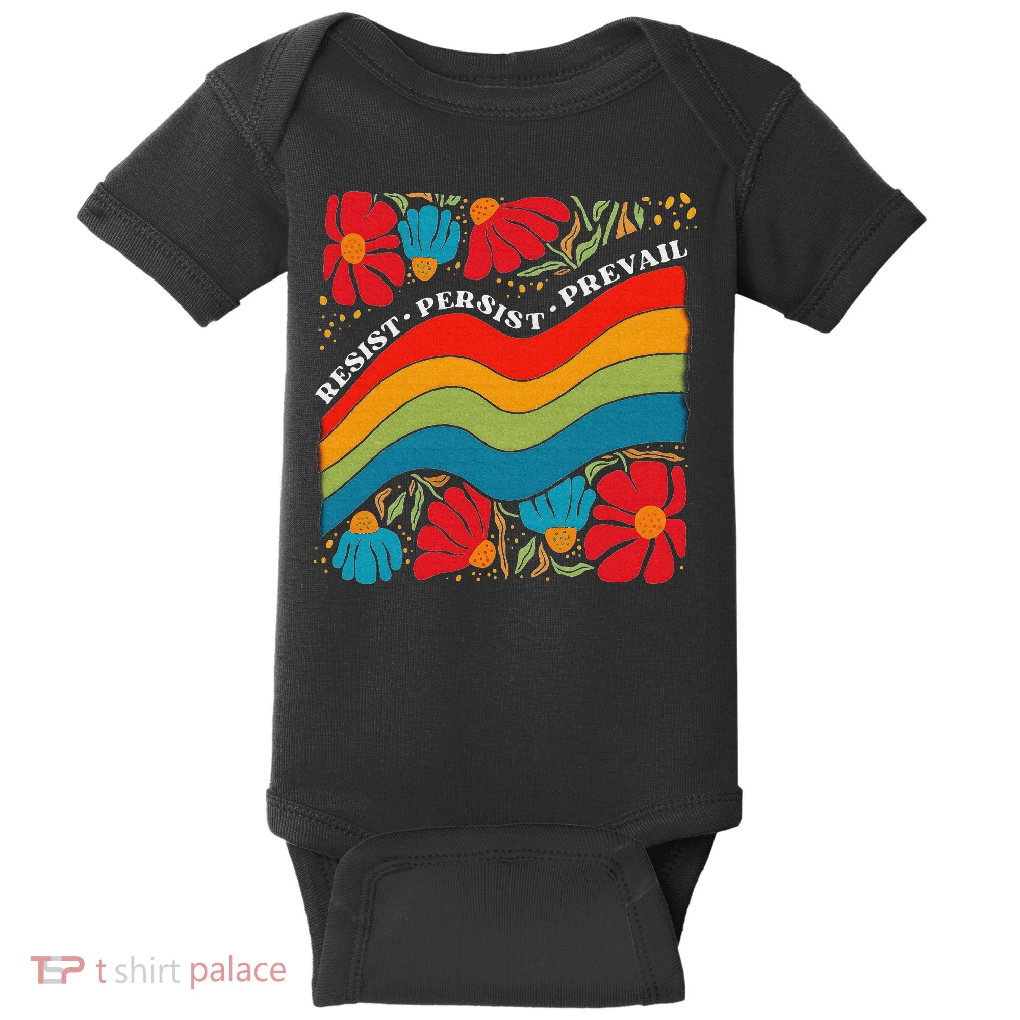 Resist Persist Prevail Funny Liberal Political Boho Floral Baby Bodysuit