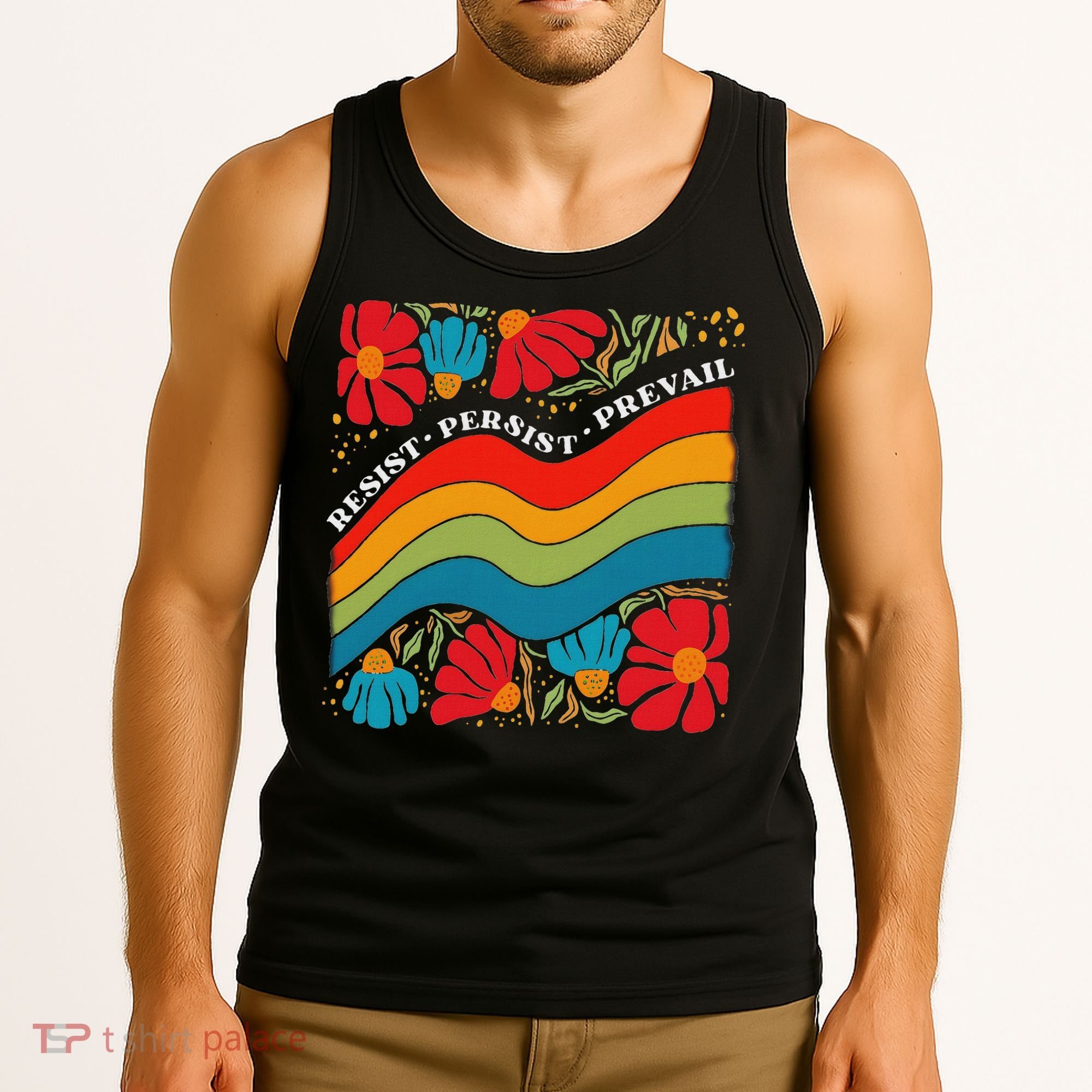 Resist Persist Prevail Funny Liberal Political Boho Floral Tank Top