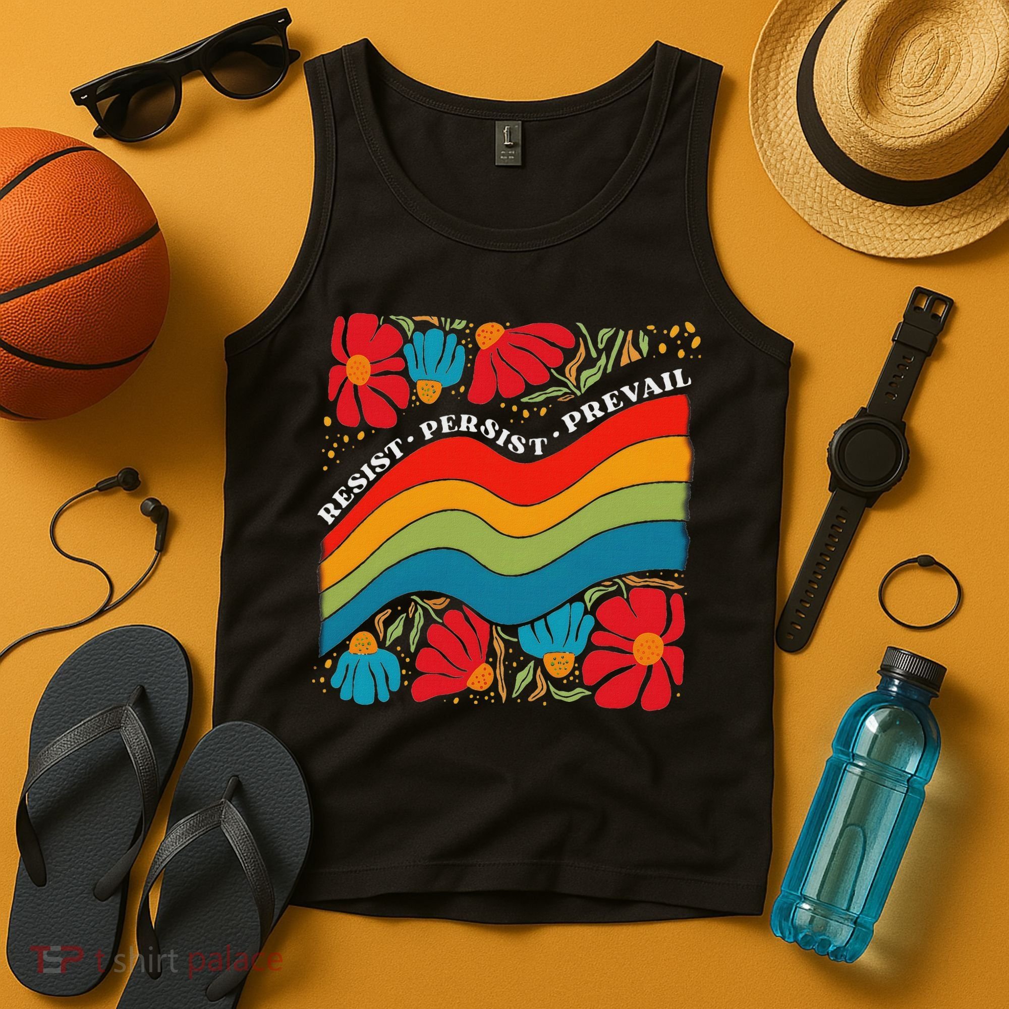 Resist Persist Prevail Funny Liberal Political Boho Floral Tank Top
