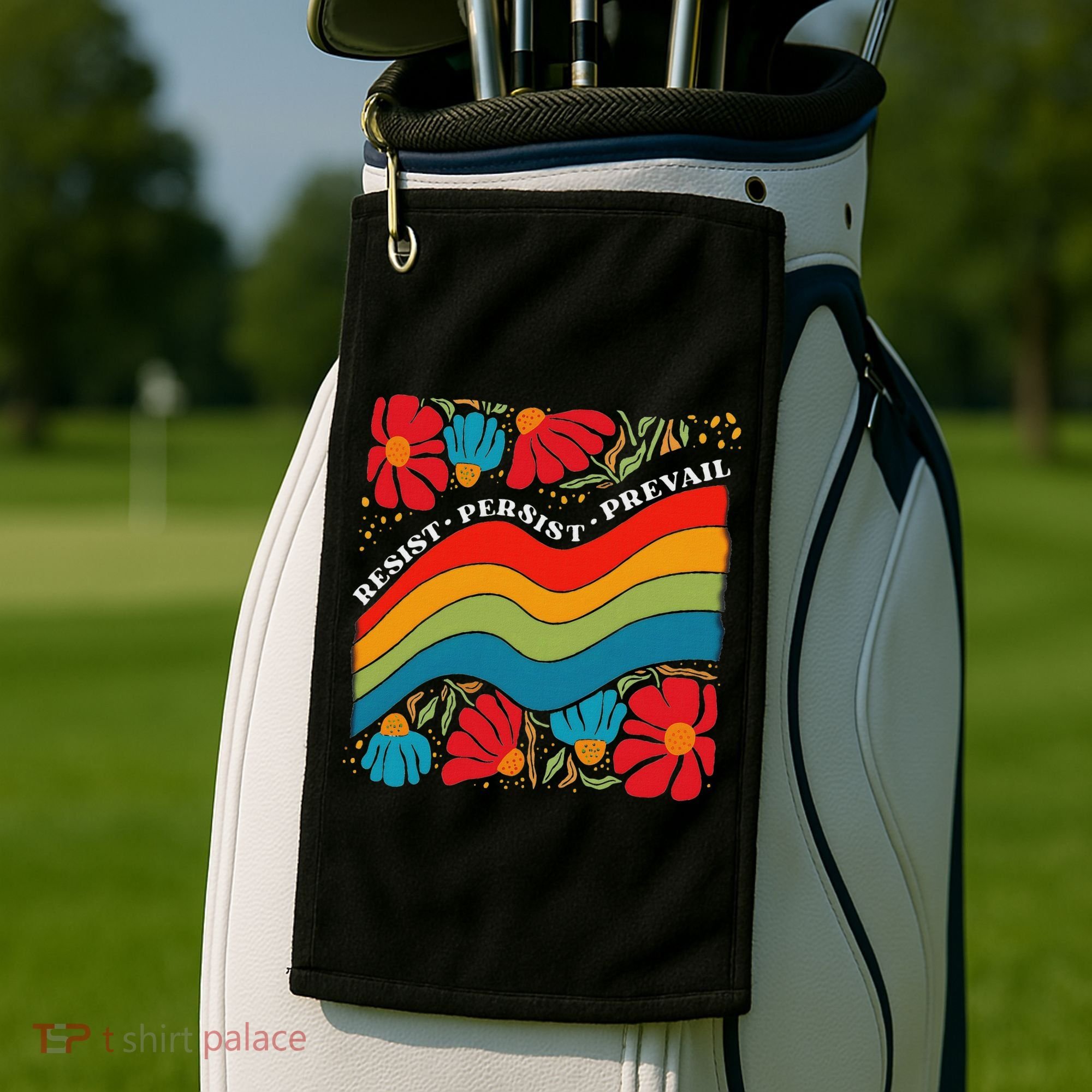Resist Persist Prevail Funny Liberal Political Boho Floral Golf Towel