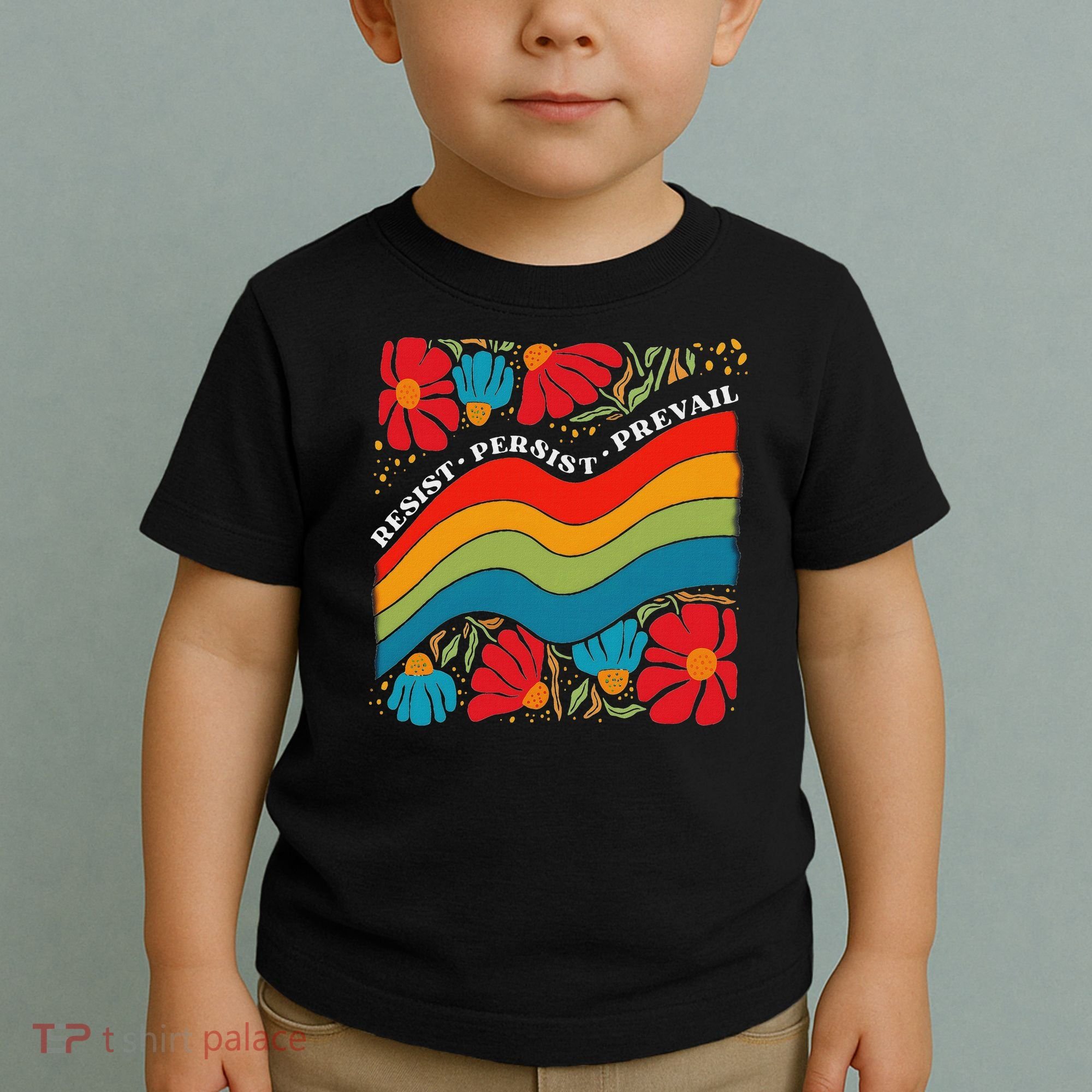 Resist Persist Prevail Funny Liberal Political Boho Floral Toddler T-Shirt