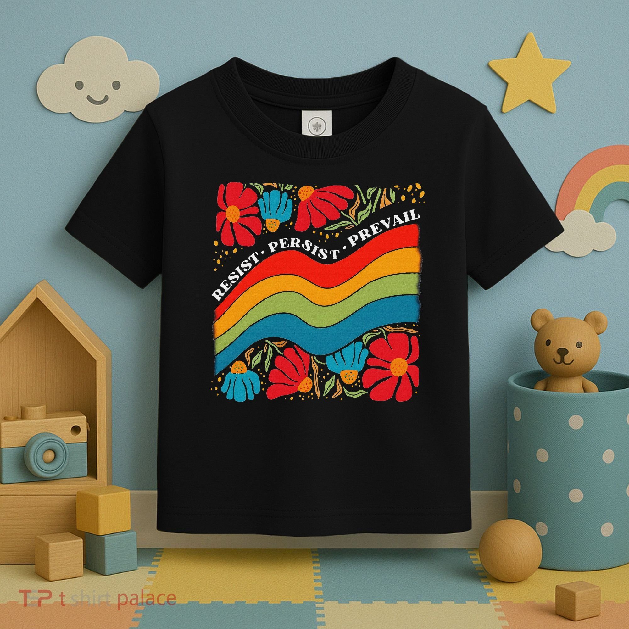 Resist Persist Prevail Funny Liberal Political Boho Floral Toddler T-Shirt