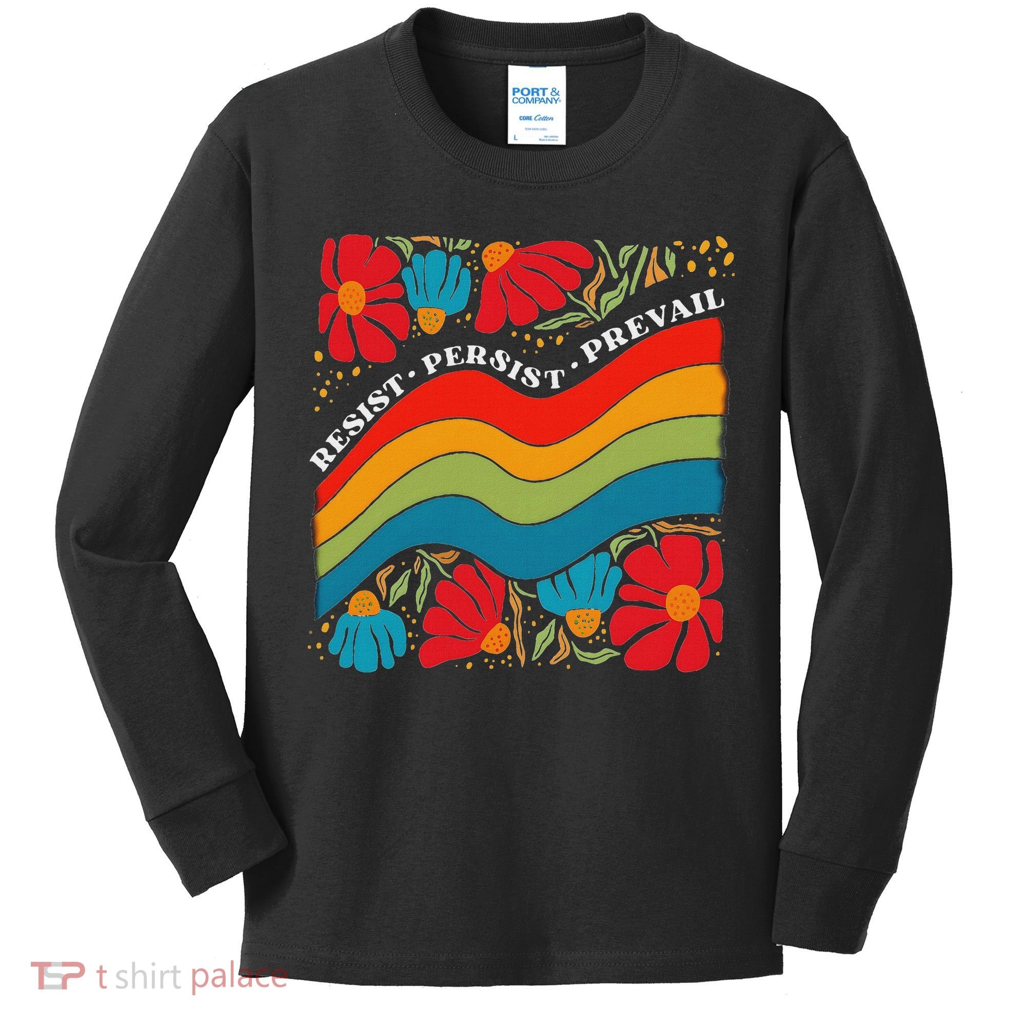Resist Persist Prevail Funny Liberal Political Boho Floral Kids Long Sleeve Shirt