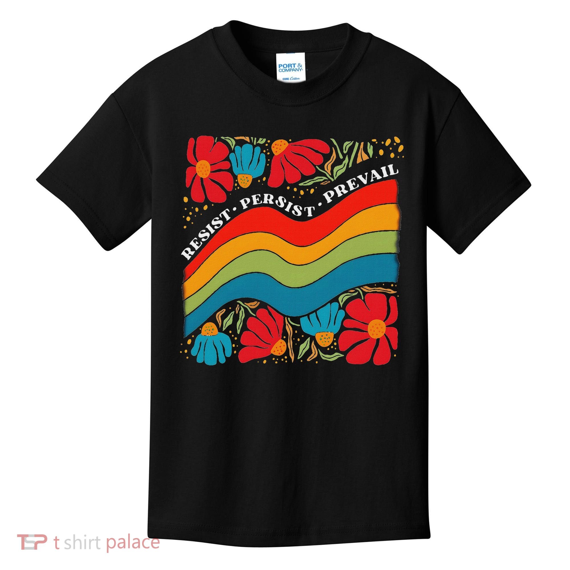 Resist Persist Prevail Funny Liberal Political Boho Floral Kids T-Shirt