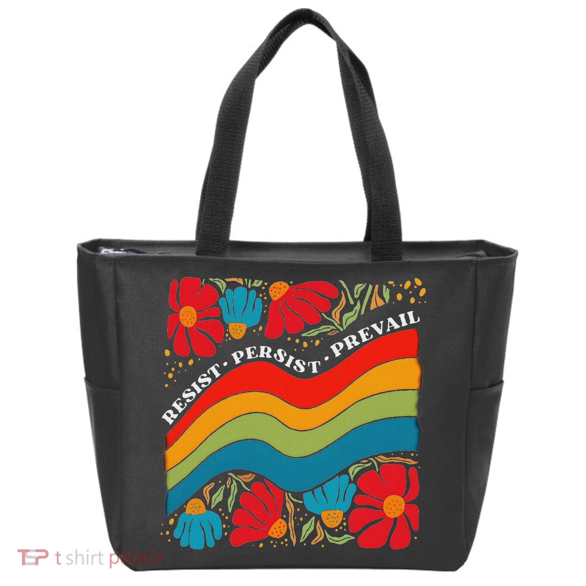 Resist Persist Prevail Funny Liberal Political Boho Floral Tote Bag