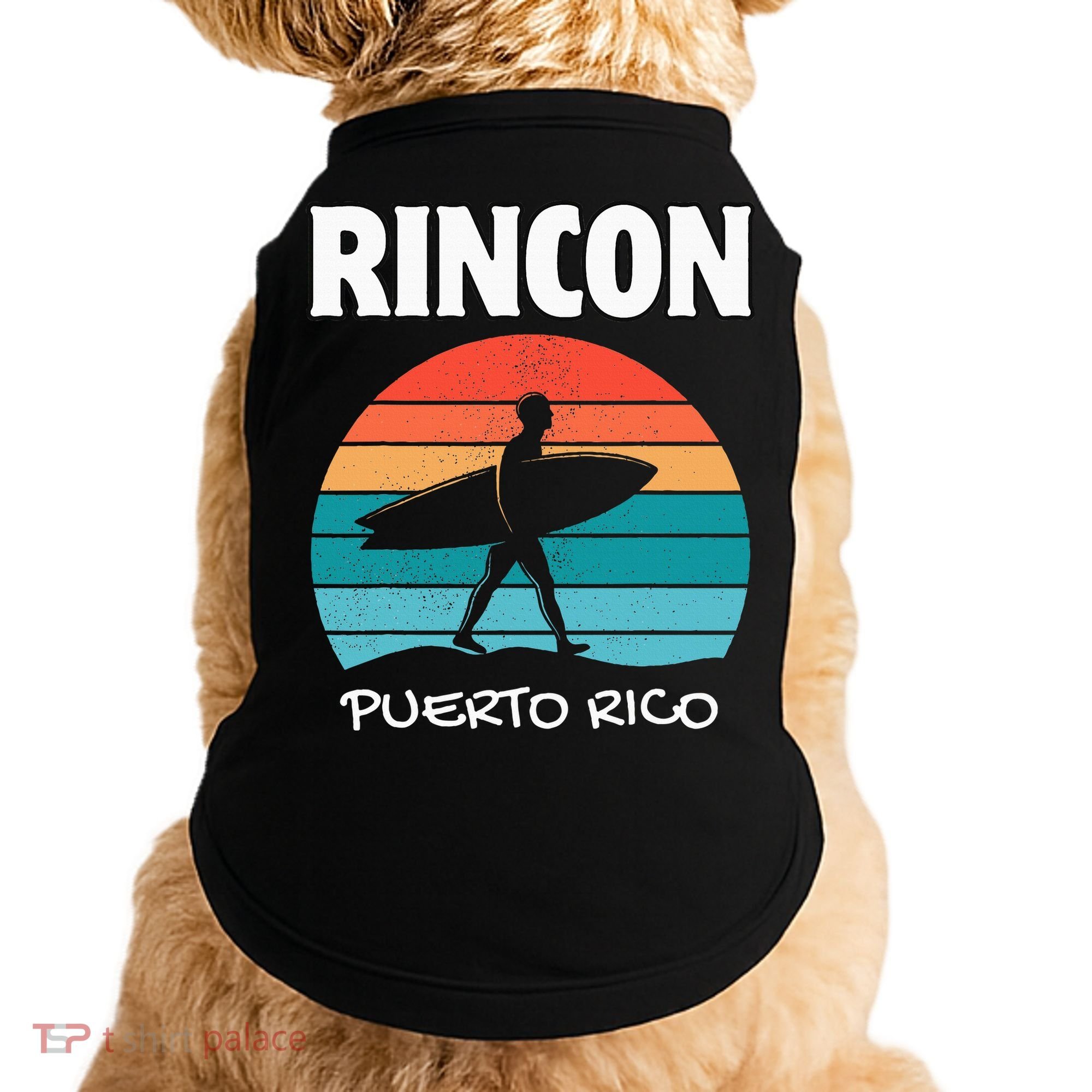 Rincon Puerto Rico Surf Retro Sunset Surfing Travel Doggie Tank