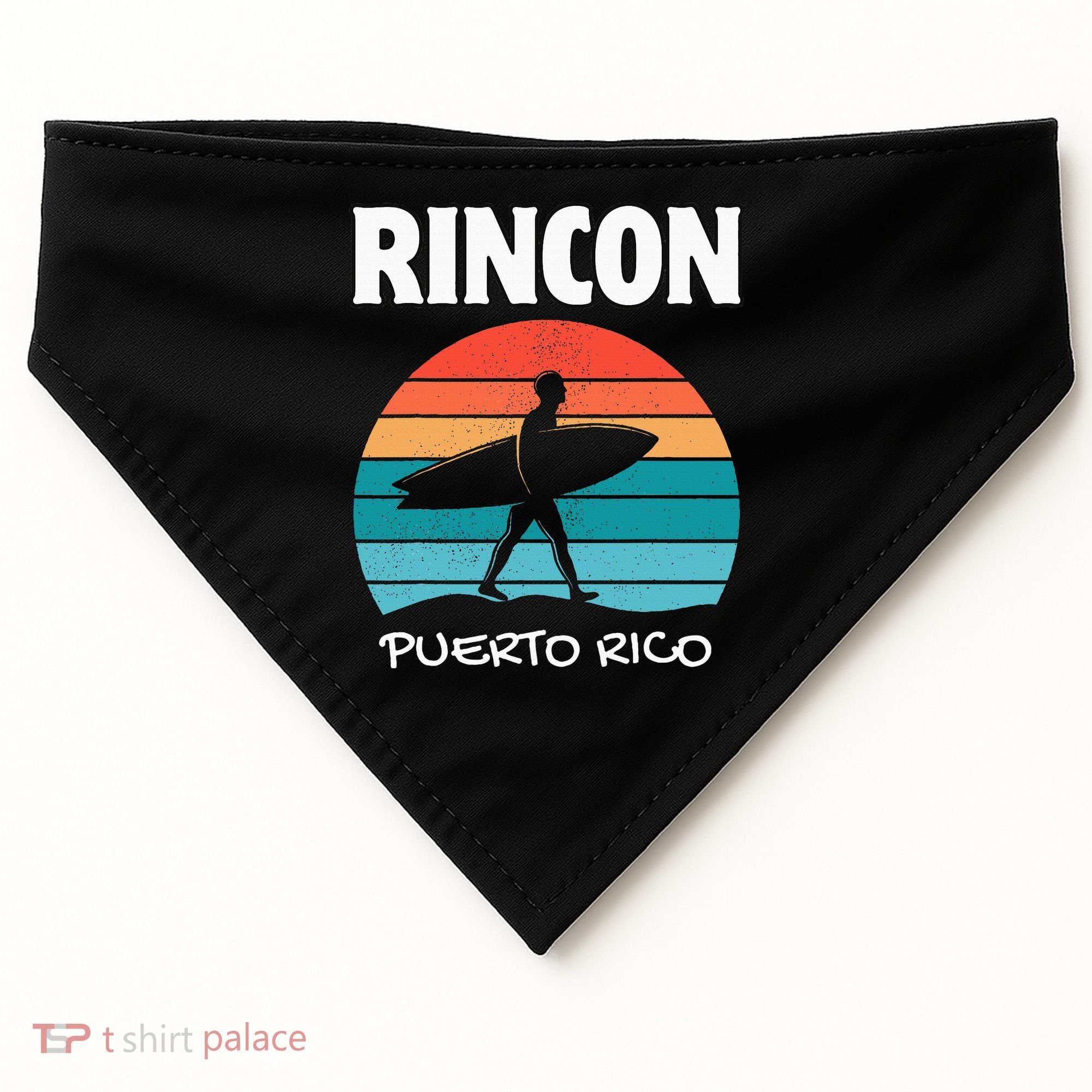 Rincon Puerto Rico Surf Retro Sunset Surfing Travel USA-Made Doggie Bandana