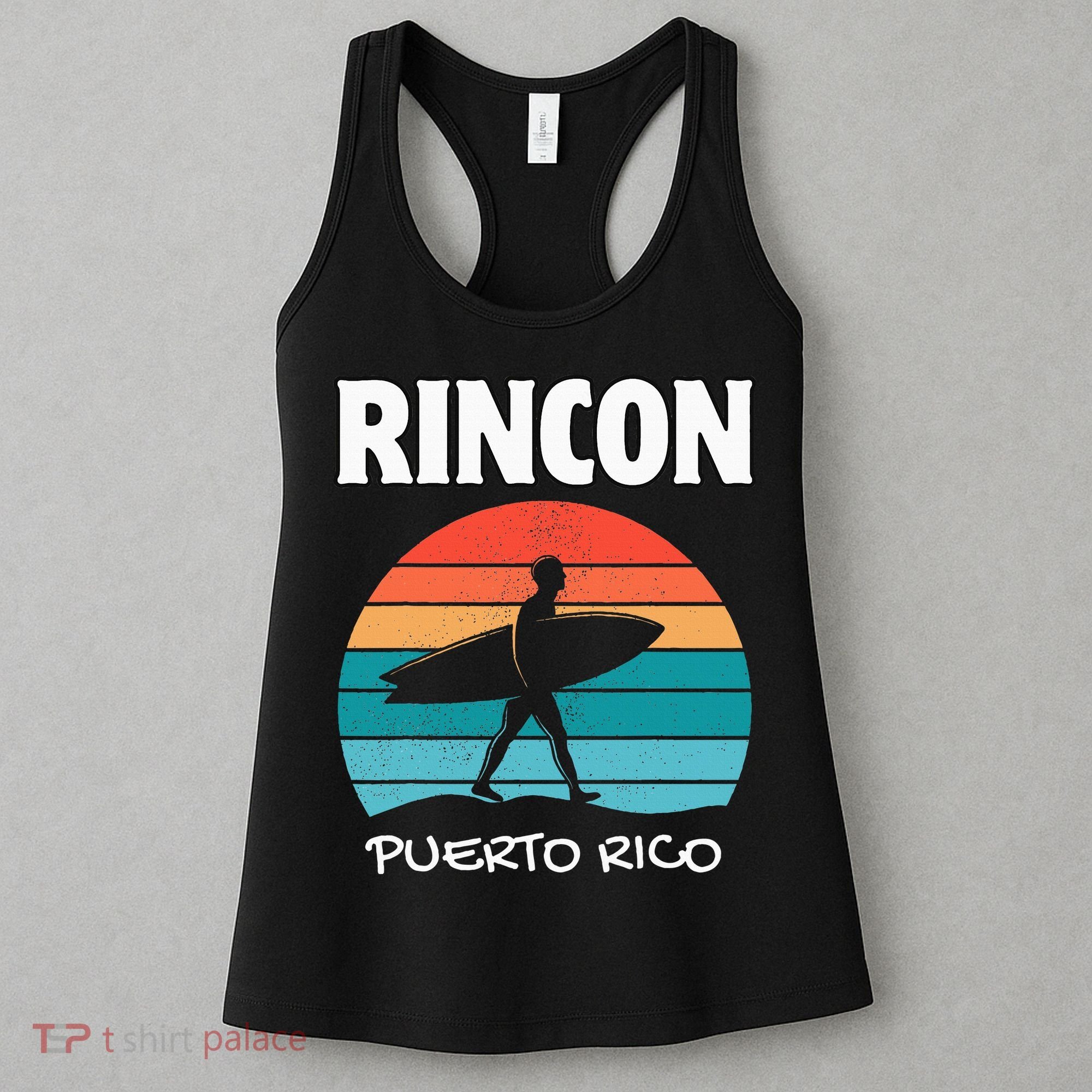 Rincon Puerto Rico Surf Retro Sunset Surfing Travel Women's Tank Top