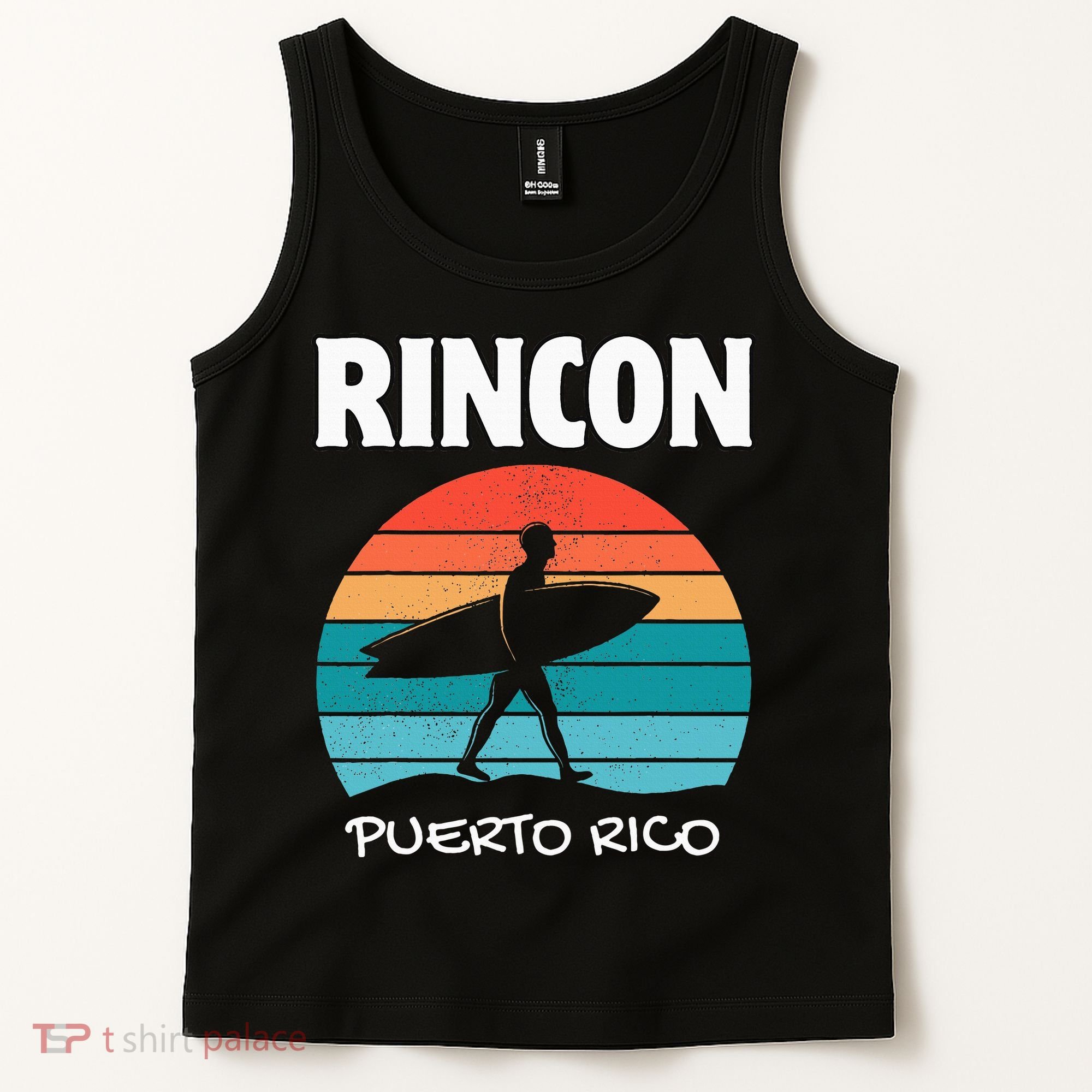Rincon Puerto Rico Surf Retro Sunset Surfing Travel Tank Top