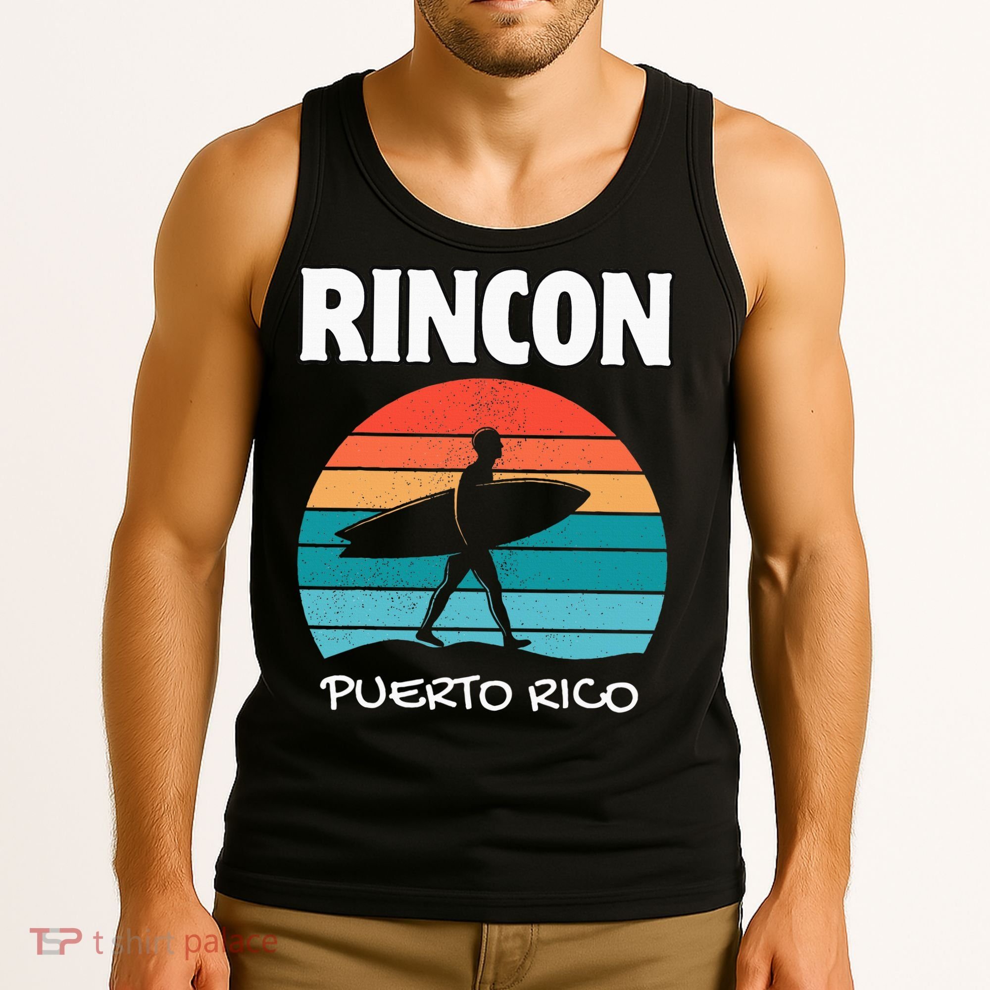 Rincon Puerto Rico Surf Retro Sunset Surfing Travel Tank Top