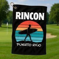 Rincon Puerto Rico Surf Retro Sunset Surfing Travel Golf Towel thumb 1