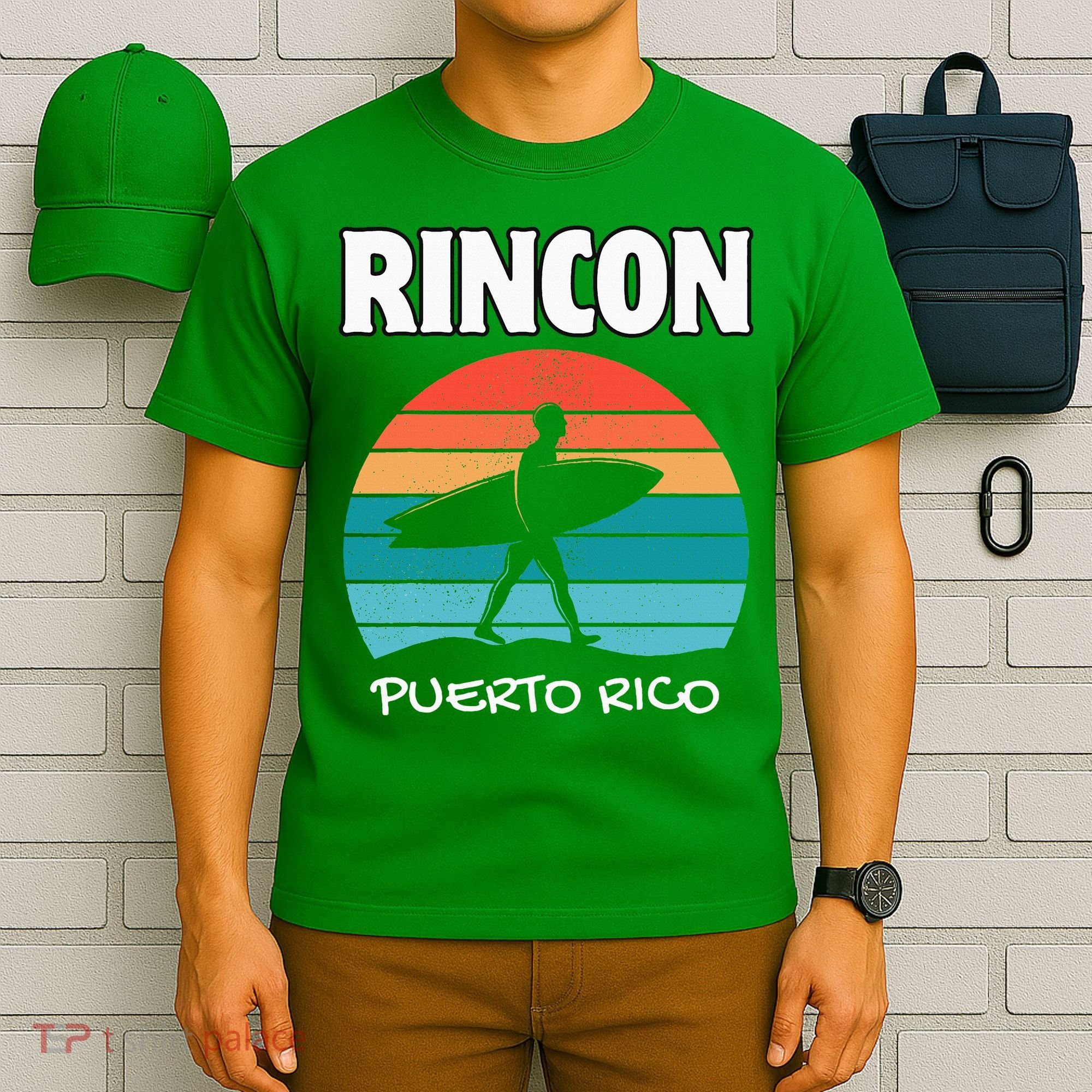 Rincon Puerto Rico Surf Retro Sunset Surfing Travel T-Shirt