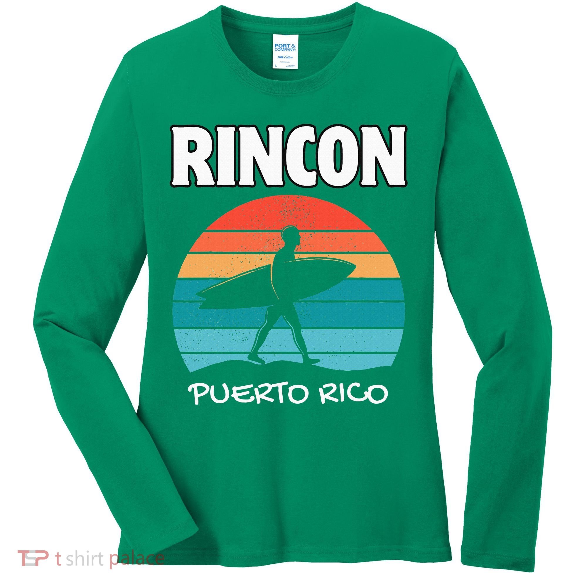 Rincon Puerto Rico Surf Retro Sunset Surfing Travel Women's Long Sleeve Shirt