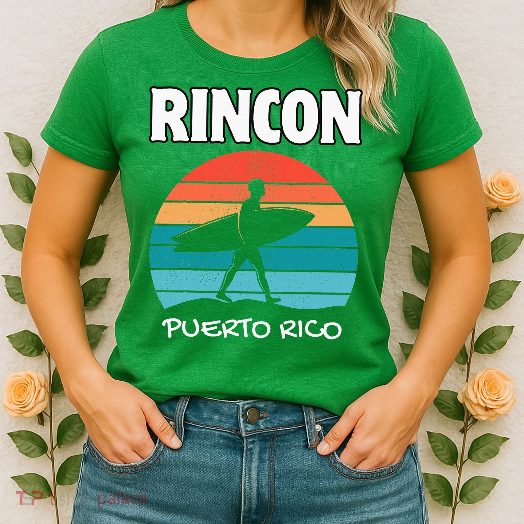 Rincon Puerto Rico Surf Retro Sunset Surfing Travel Women's T-Shirt