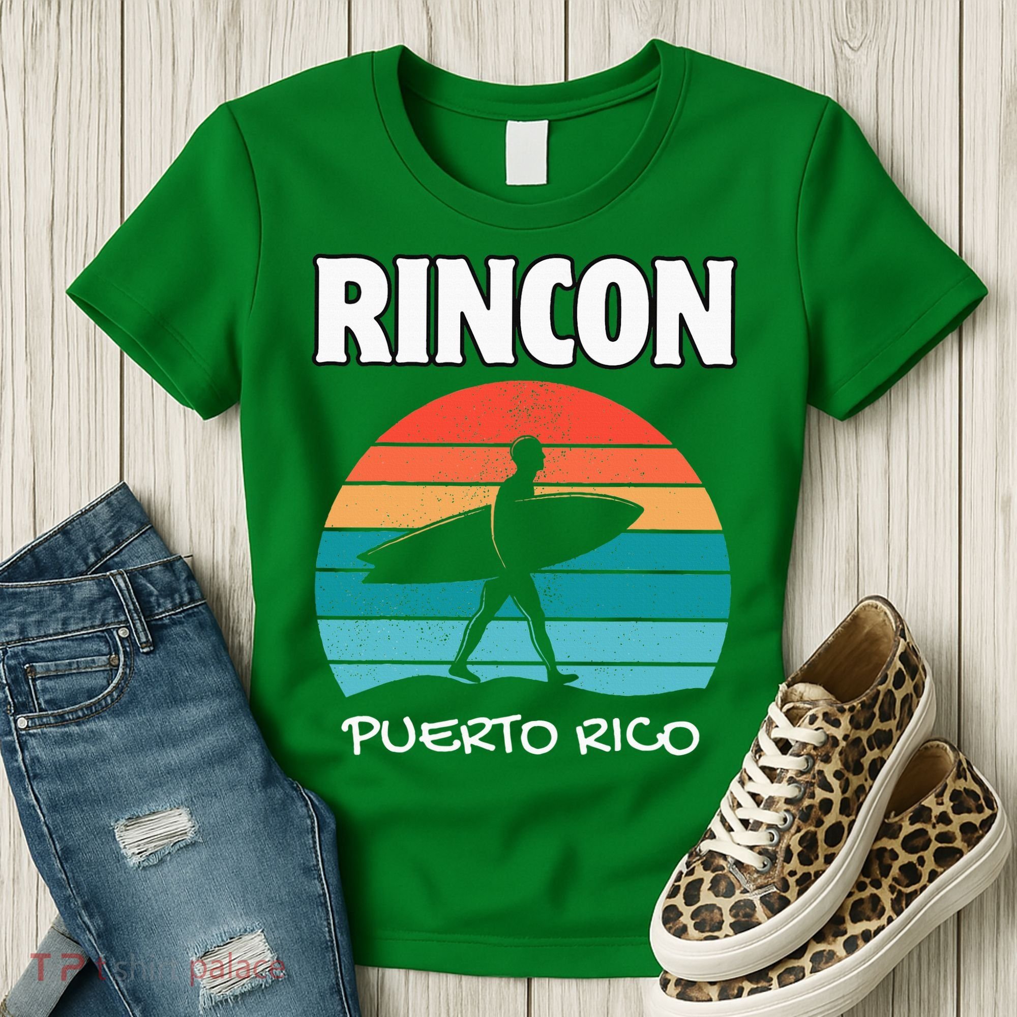 Rincon Puerto Rico Surf Retro Sunset Surfing Travel Women's T-Shirt