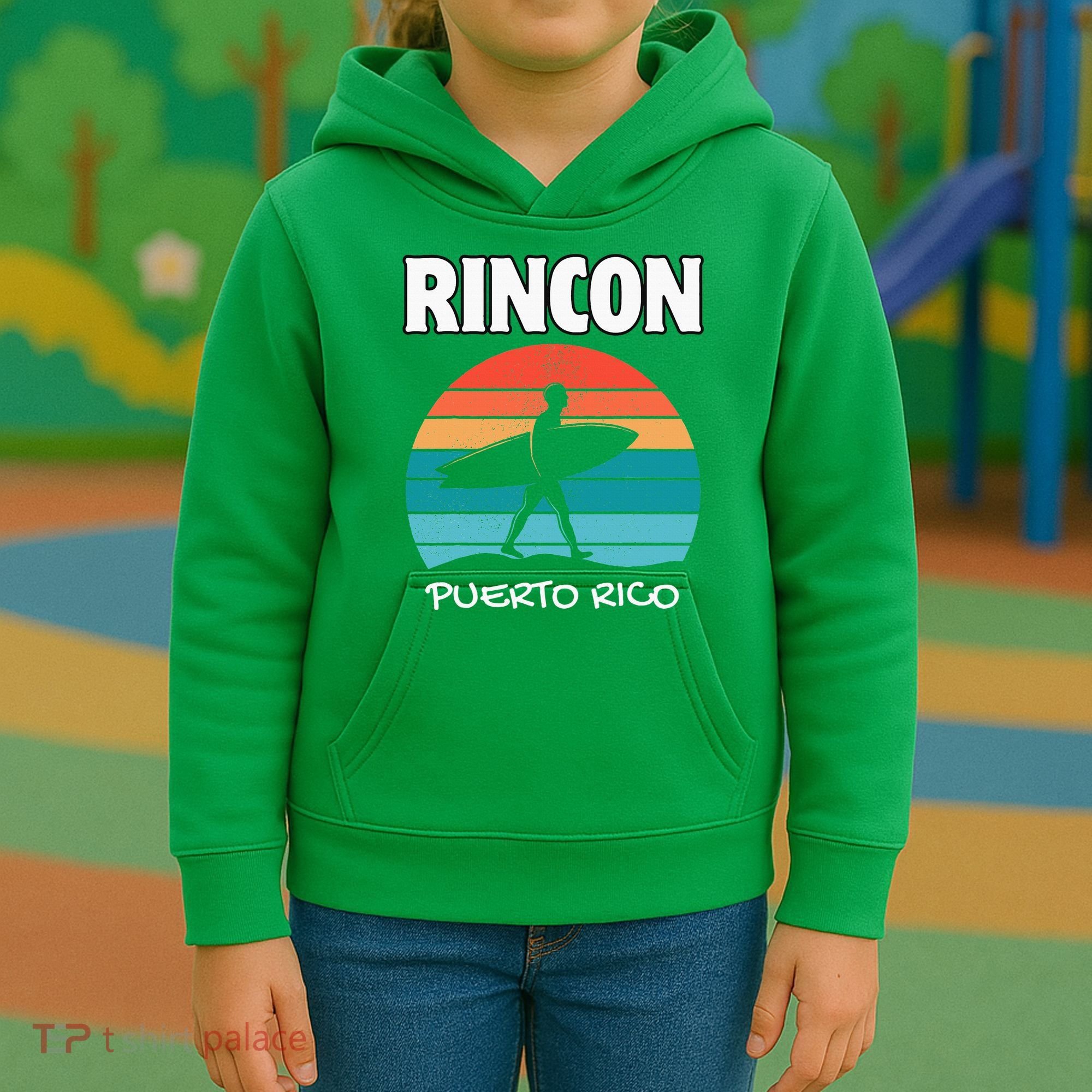 Rincon Puerto Rico Surf Retro Sunset Surfing Travel Kids Hoodie