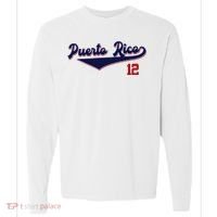 Retro Puerto Rico Beisbol Jersey Boricua Baseball 12 Comfort Colors Heavyweight Long Sleeve T-Shirt thumb 0