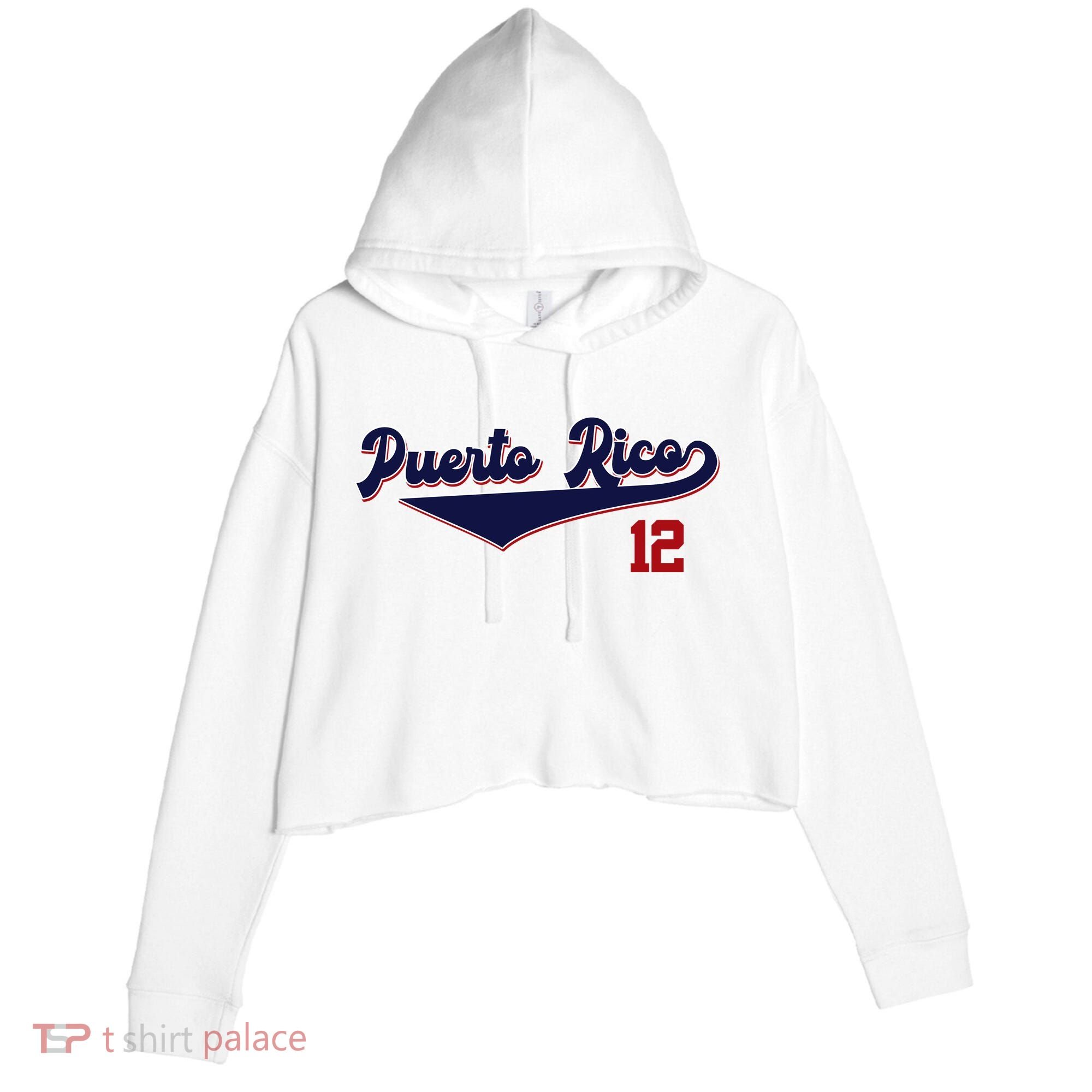 Retro Puerto Rico Beisbol Jersey Boricua Baseball 12 Crop Fleece Hoodie