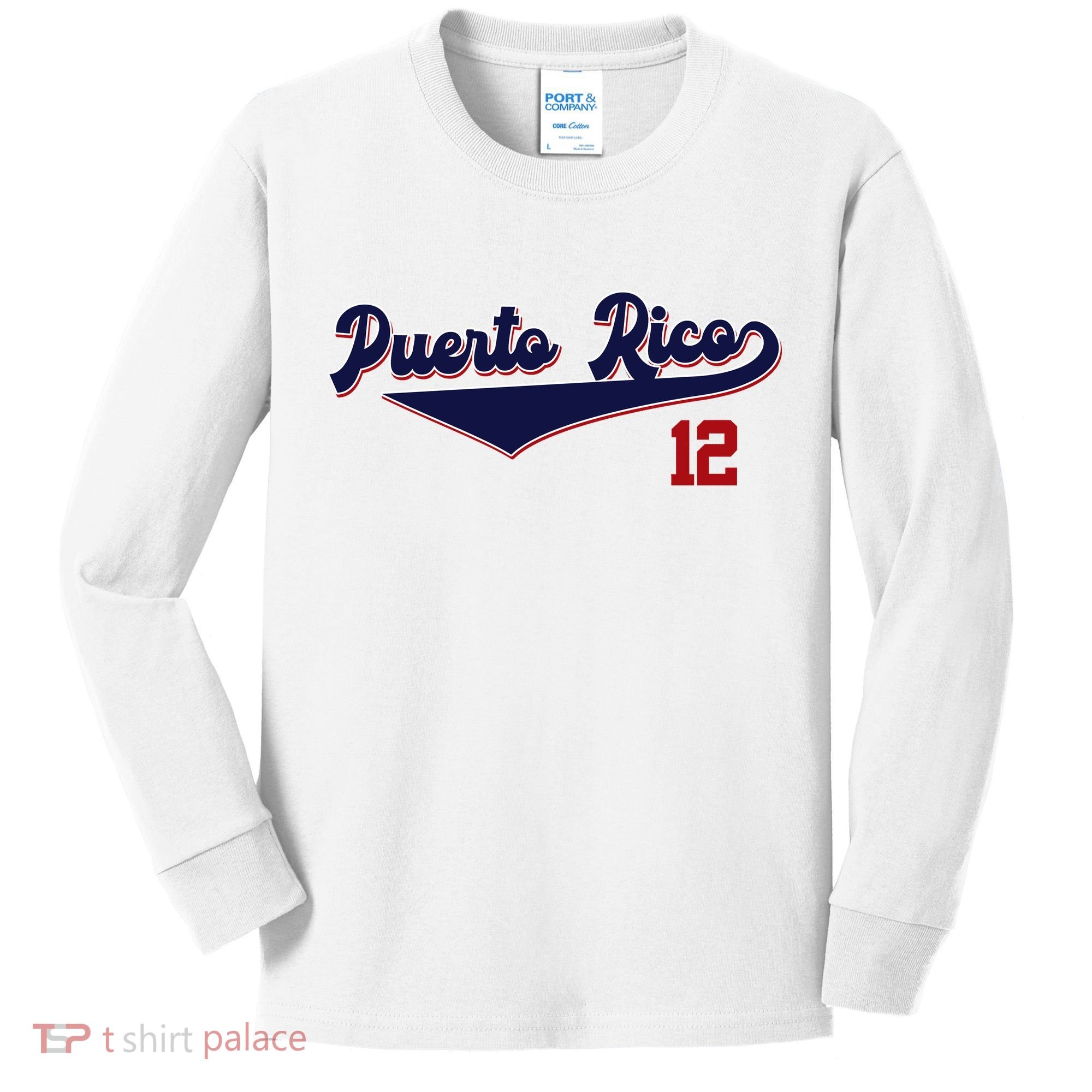 Retro Puerto Rico Beisbol Jersey Boricua Baseball 12 Kids Long Sleeve Shirt