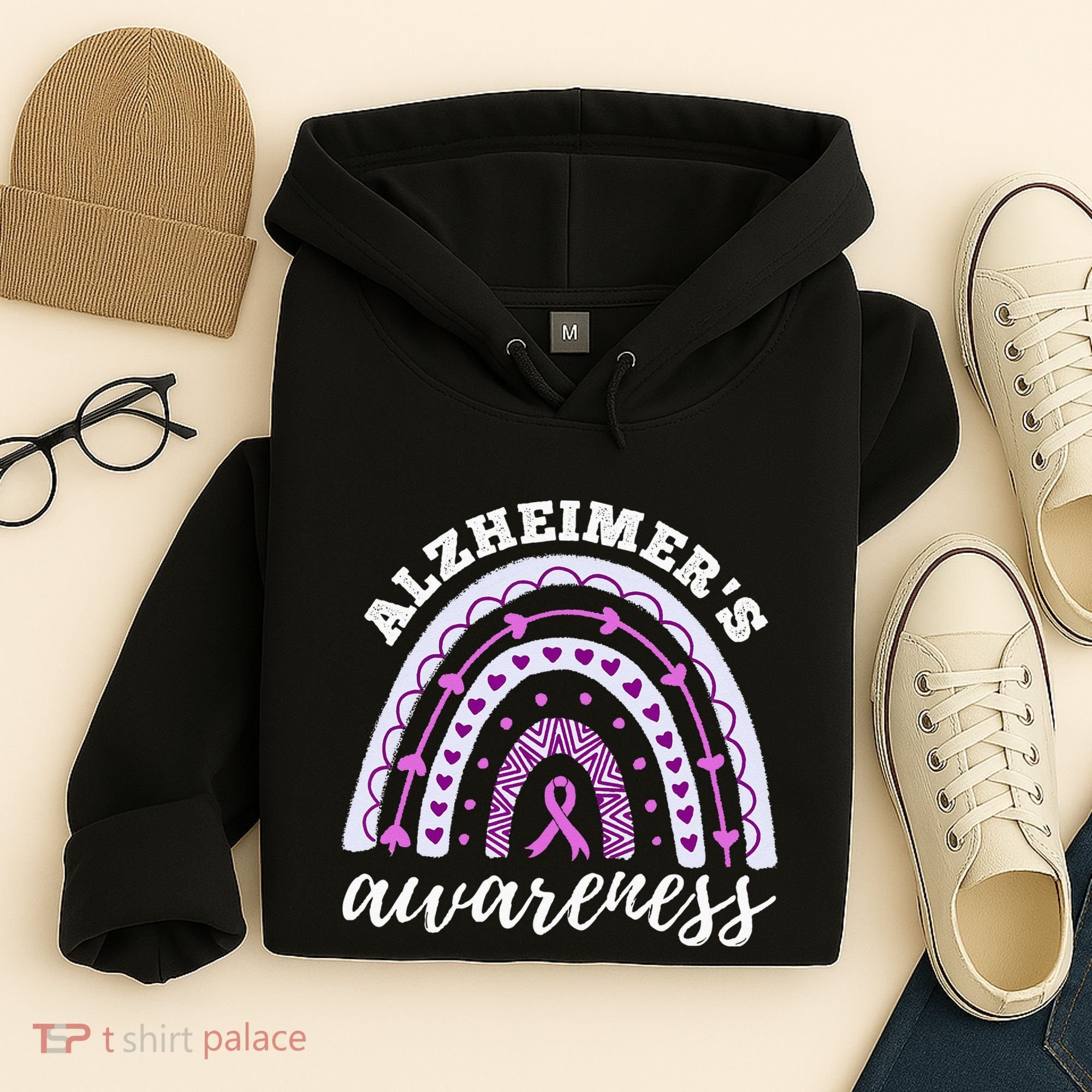 Rainbow Purple Ribbon Alzheimers Awareness Hoodie