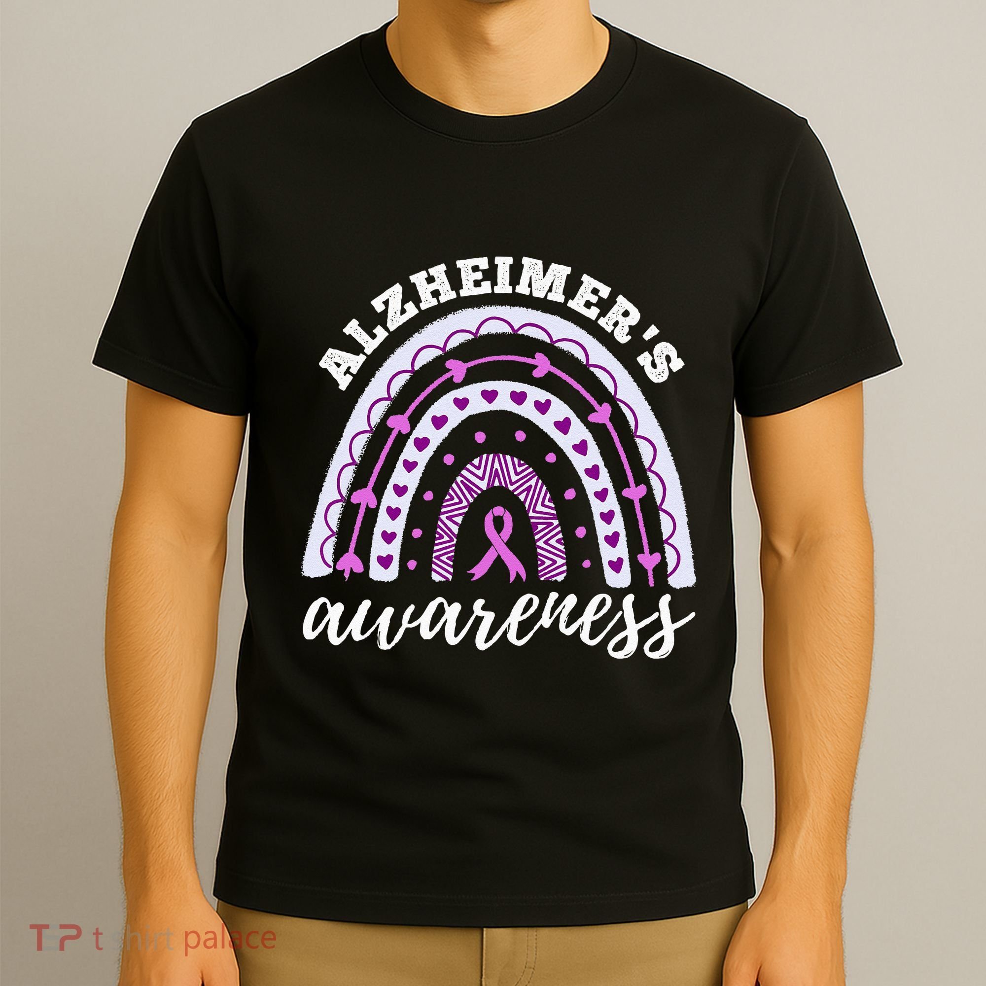 Rainbow Purple Ribbon Alzheimers Awareness T-Shirt