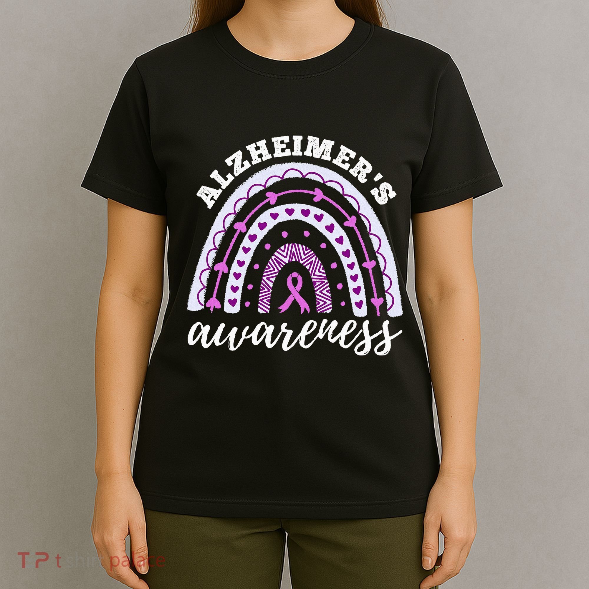 Rainbow Purple Ribbon Alzheimers Awareness T-Shirt