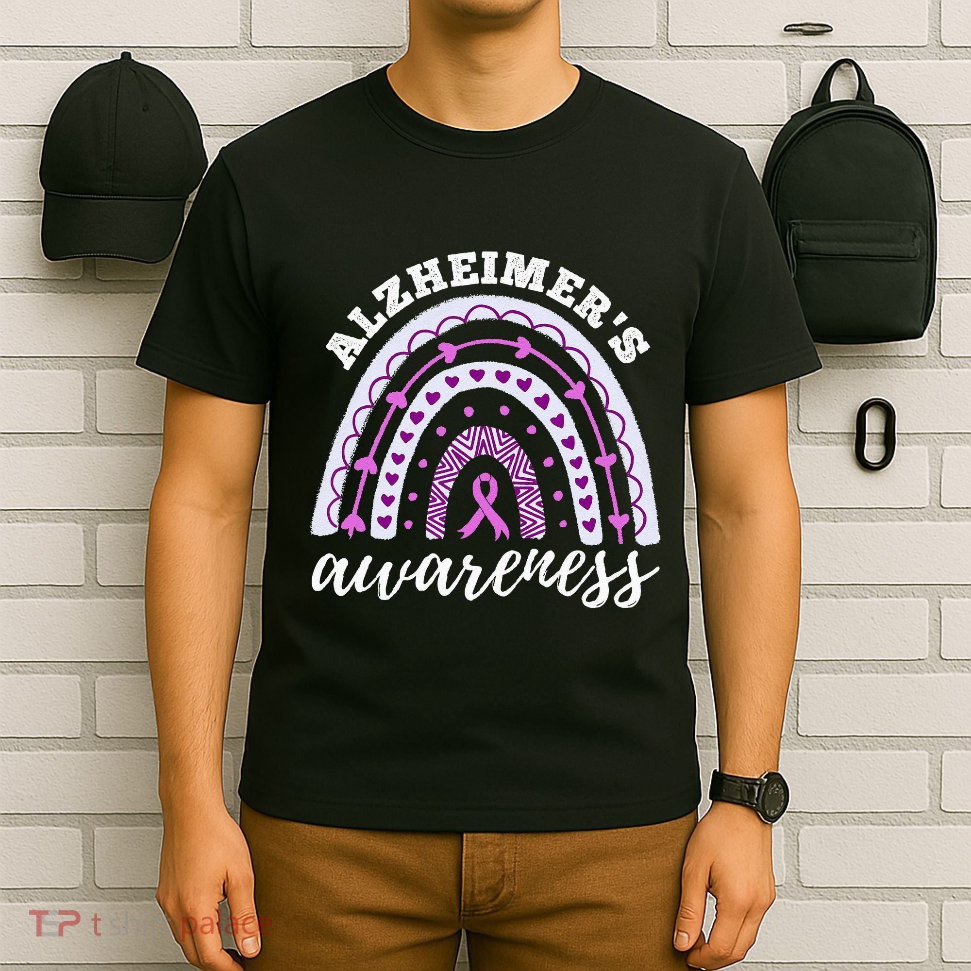 Rainbow Purple Ribbon Alzheimers Awareness T-Shirt
