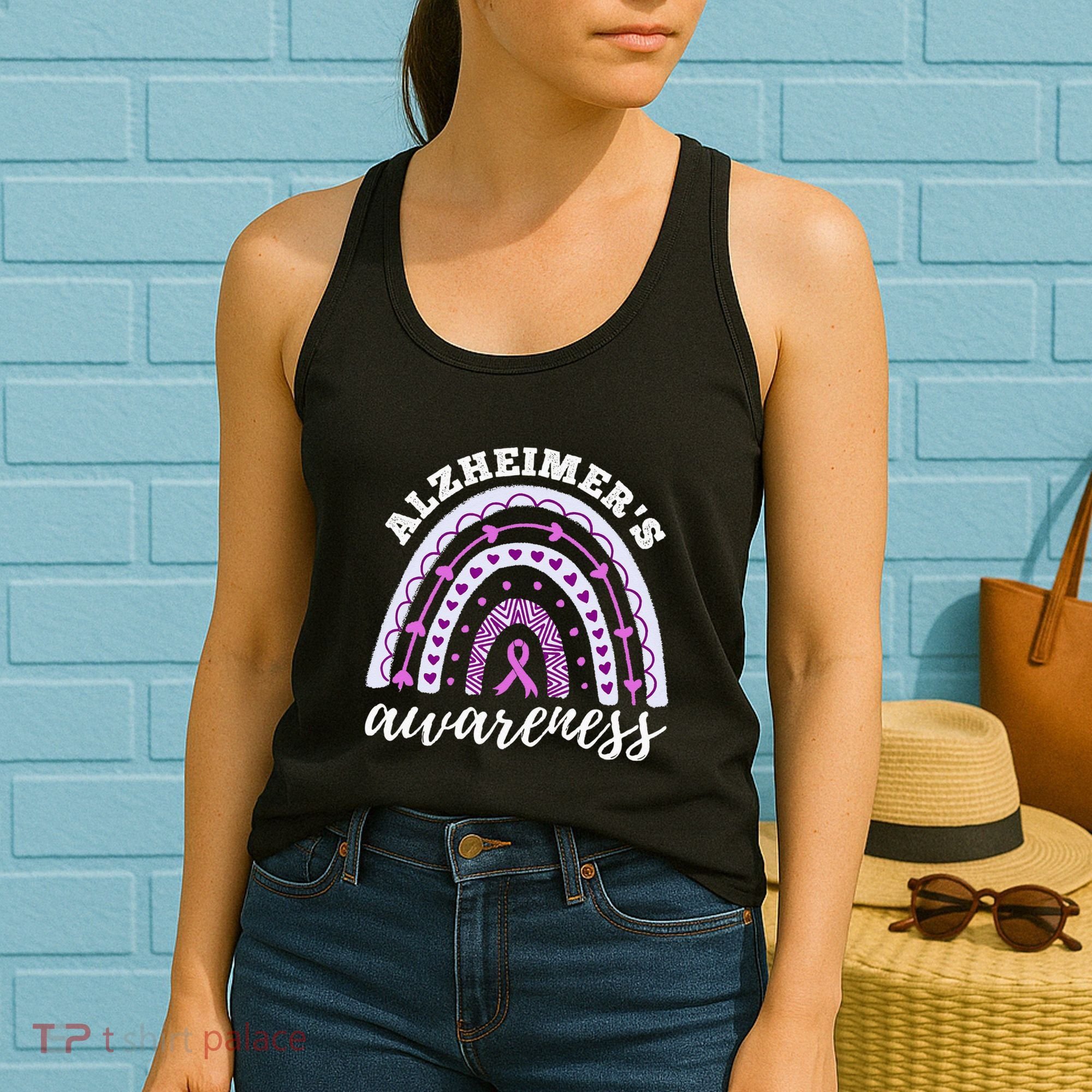 Rainbow Purple Ribbon Alzheimers Awareness Women's Tank Top