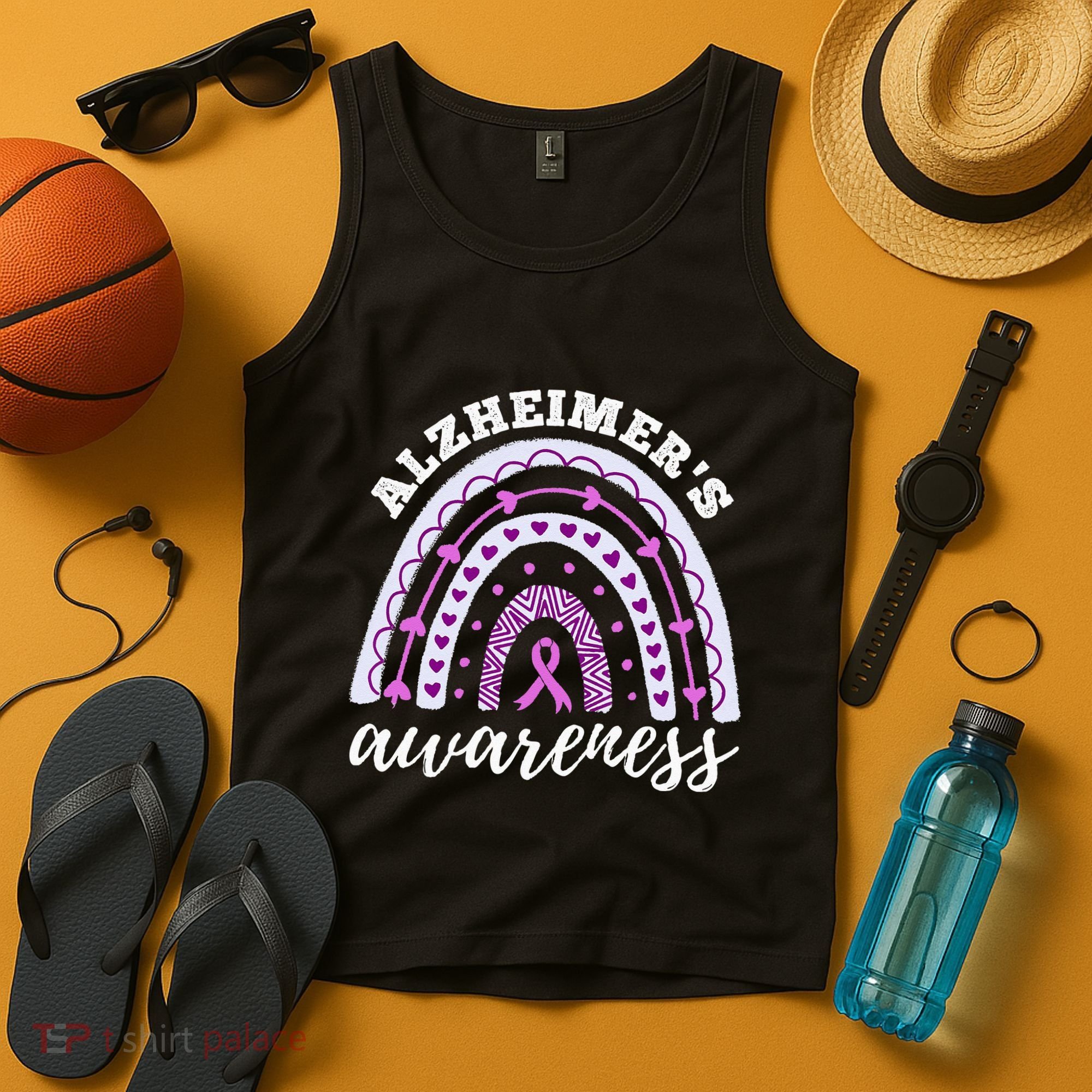 Rainbow Purple Ribbon Alzheimers Awareness Tank Top