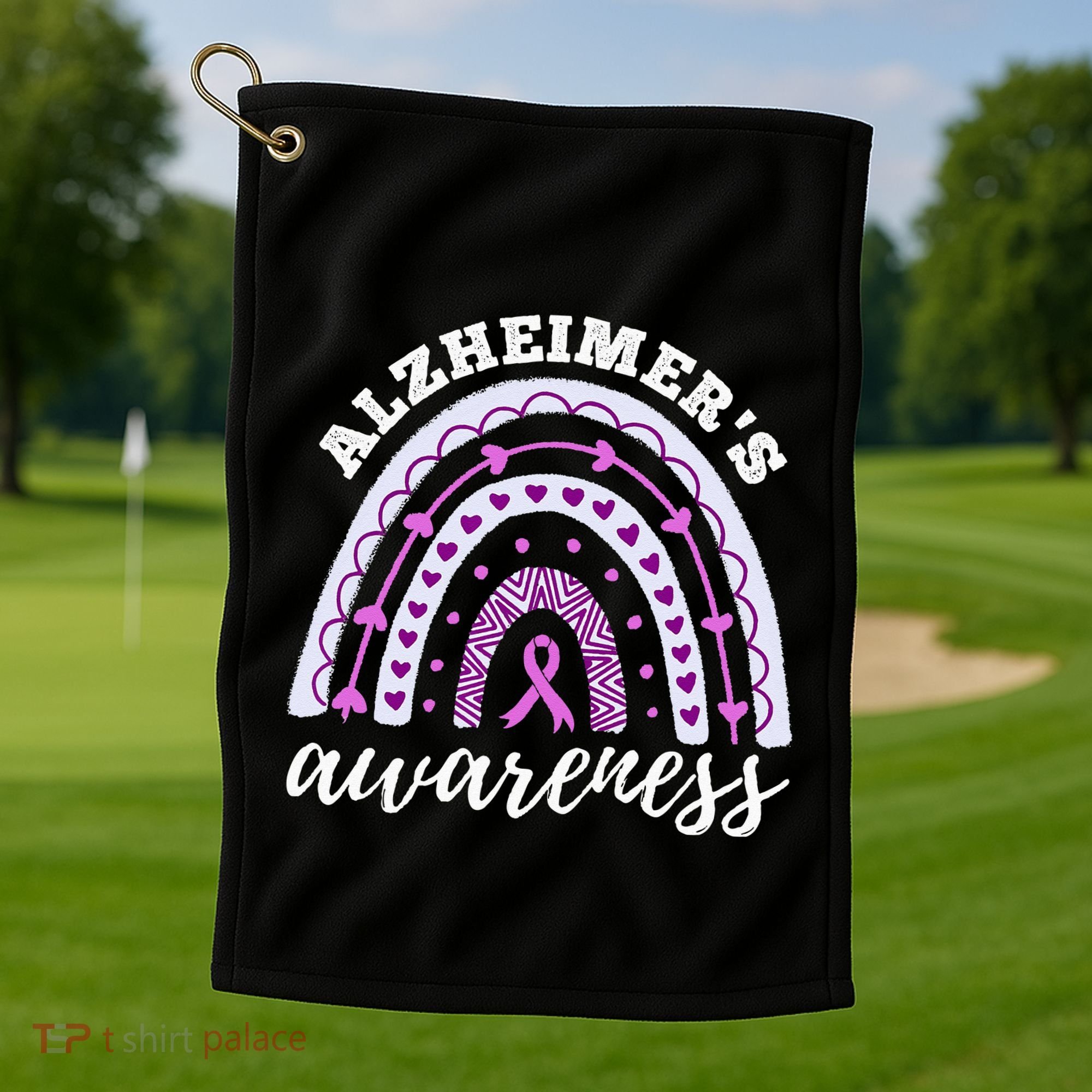 Rainbow Purple Ribbon Alzheimers Awareness Golf Towel