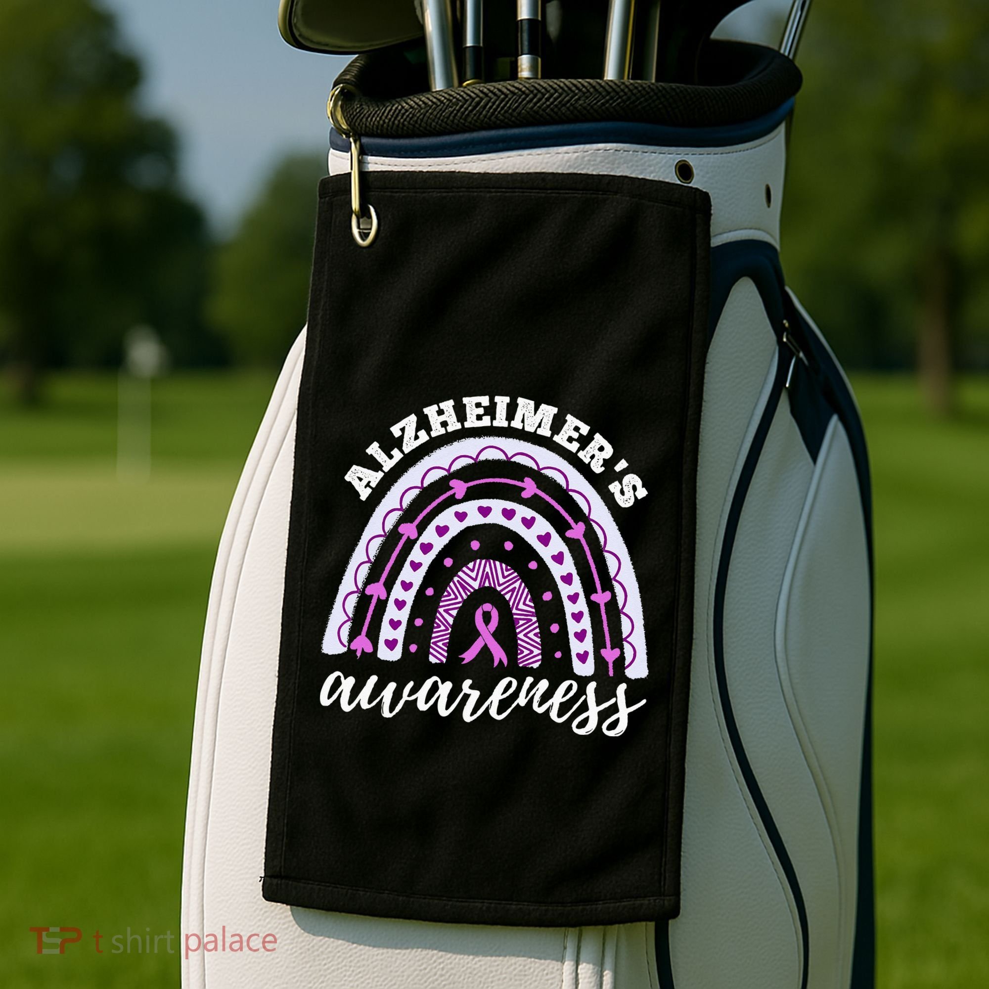 Rainbow Purple Ribbon Alzheimers Awareness Golf Towel