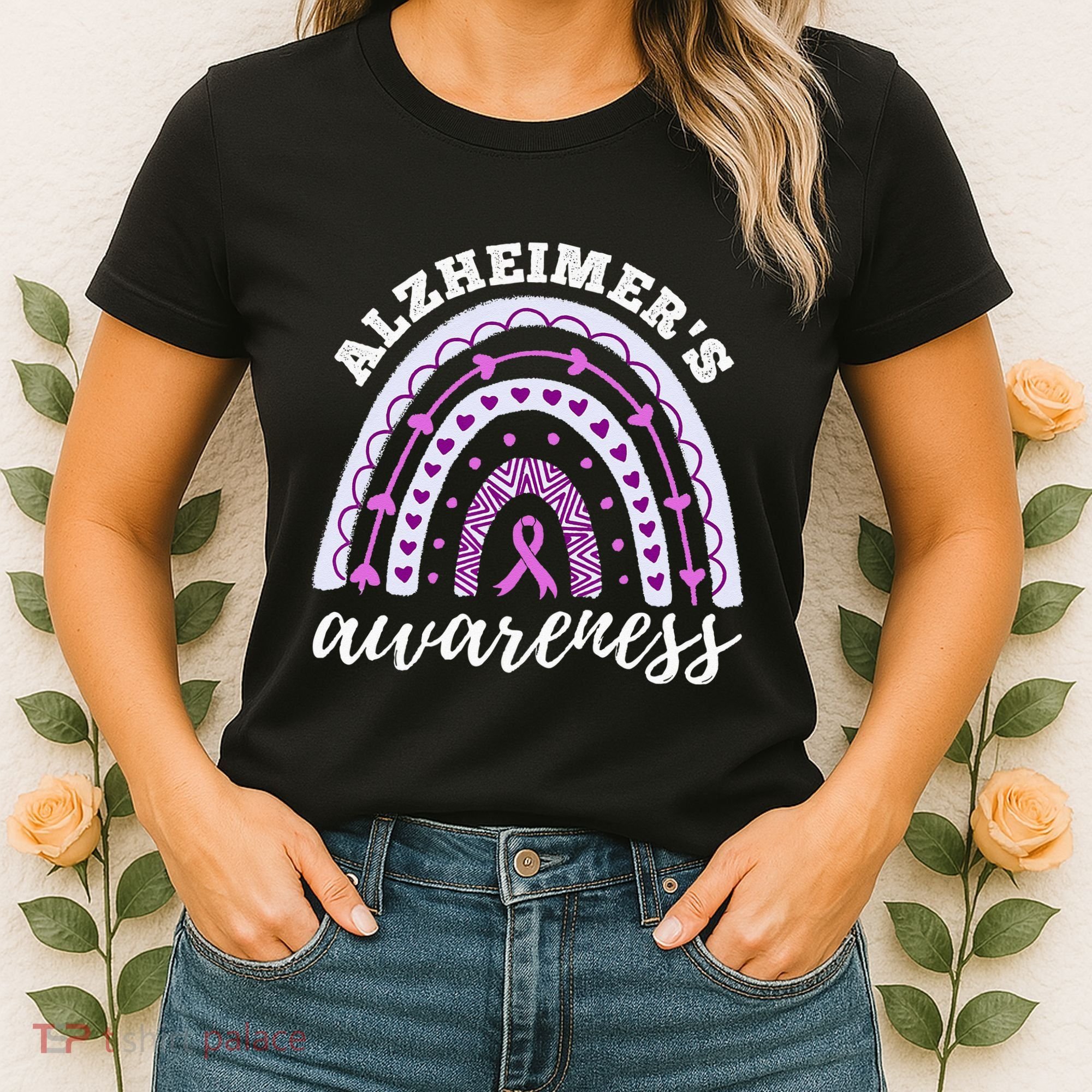 Rainbow Purple Ribbon Alzheimers Awareness Women's T-Shirt