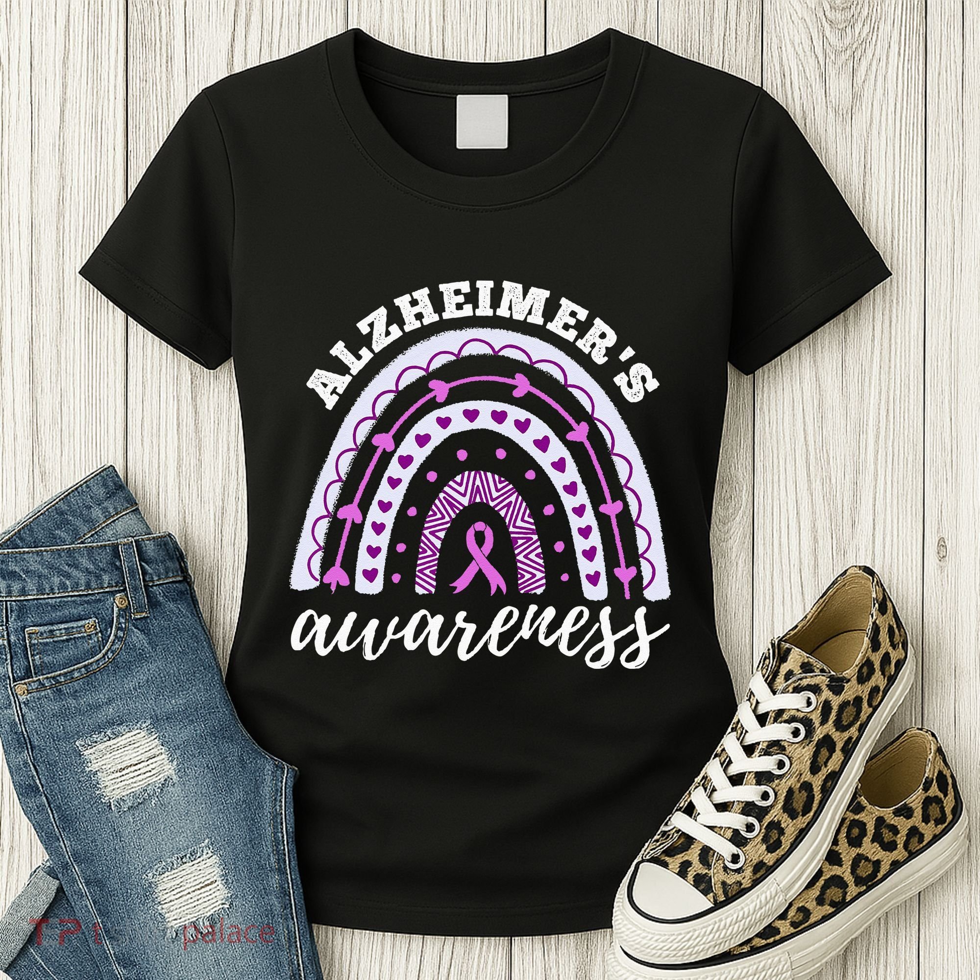 Rainbow Purple Ribbon Alzheimers Awareness Women's T-Shirt