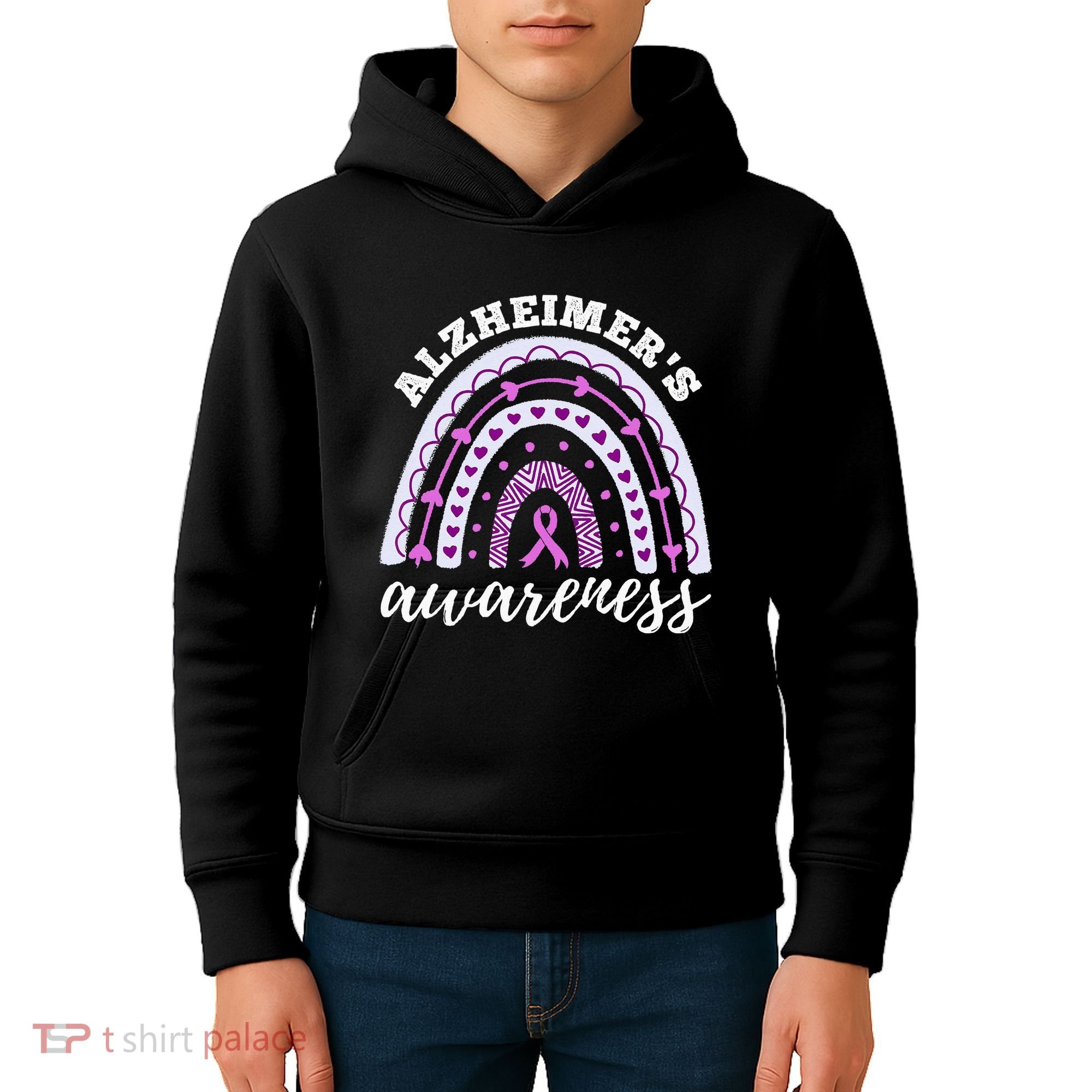 Rainbow Purple Ribbon Alzheimers Awareness Kids Hoodie