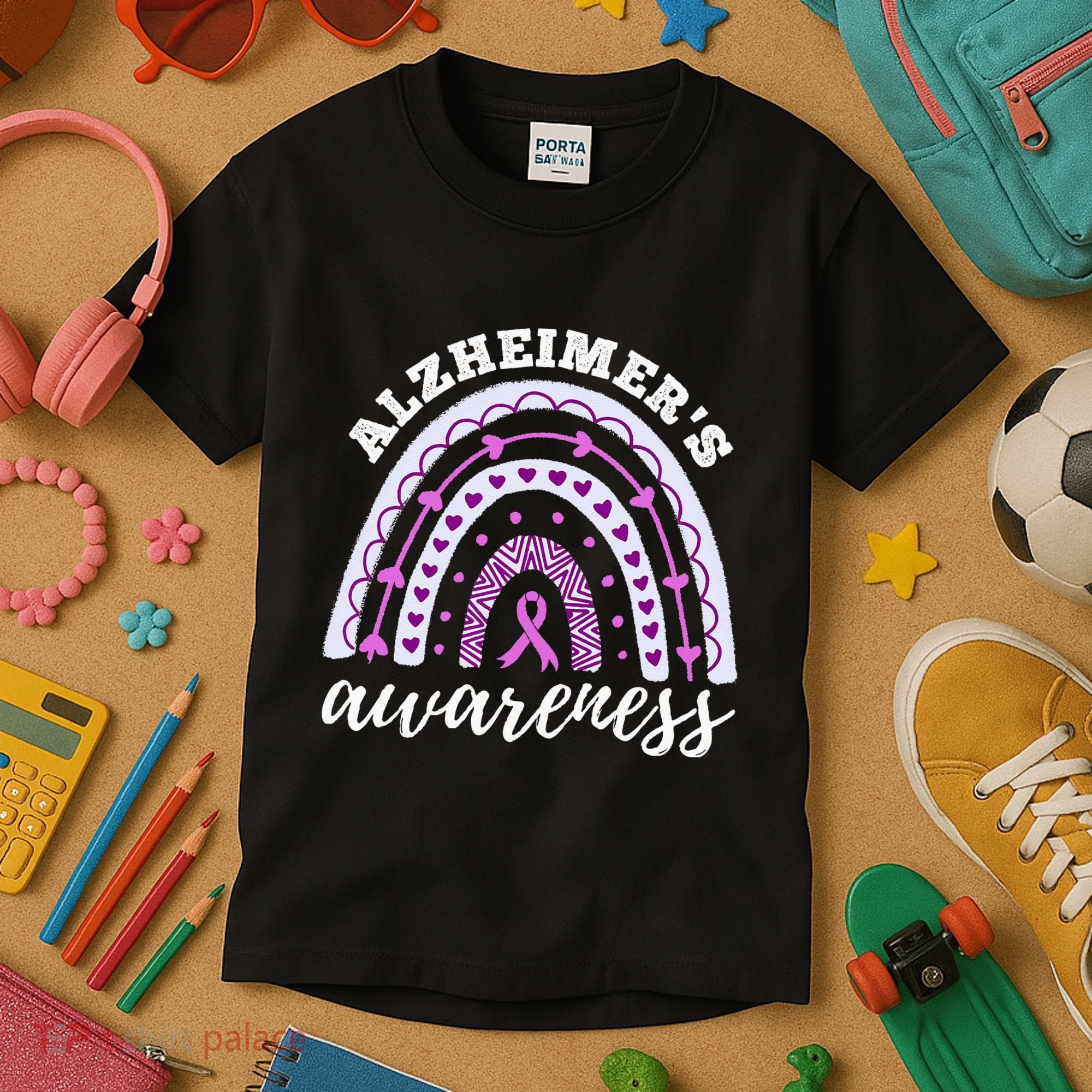 Rainbow Purple Ribbon Alzheimers Awareness Kids T-Shirt