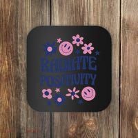 Radiate Positivity Retro Smiley Floral Quote Coaster thumb 0