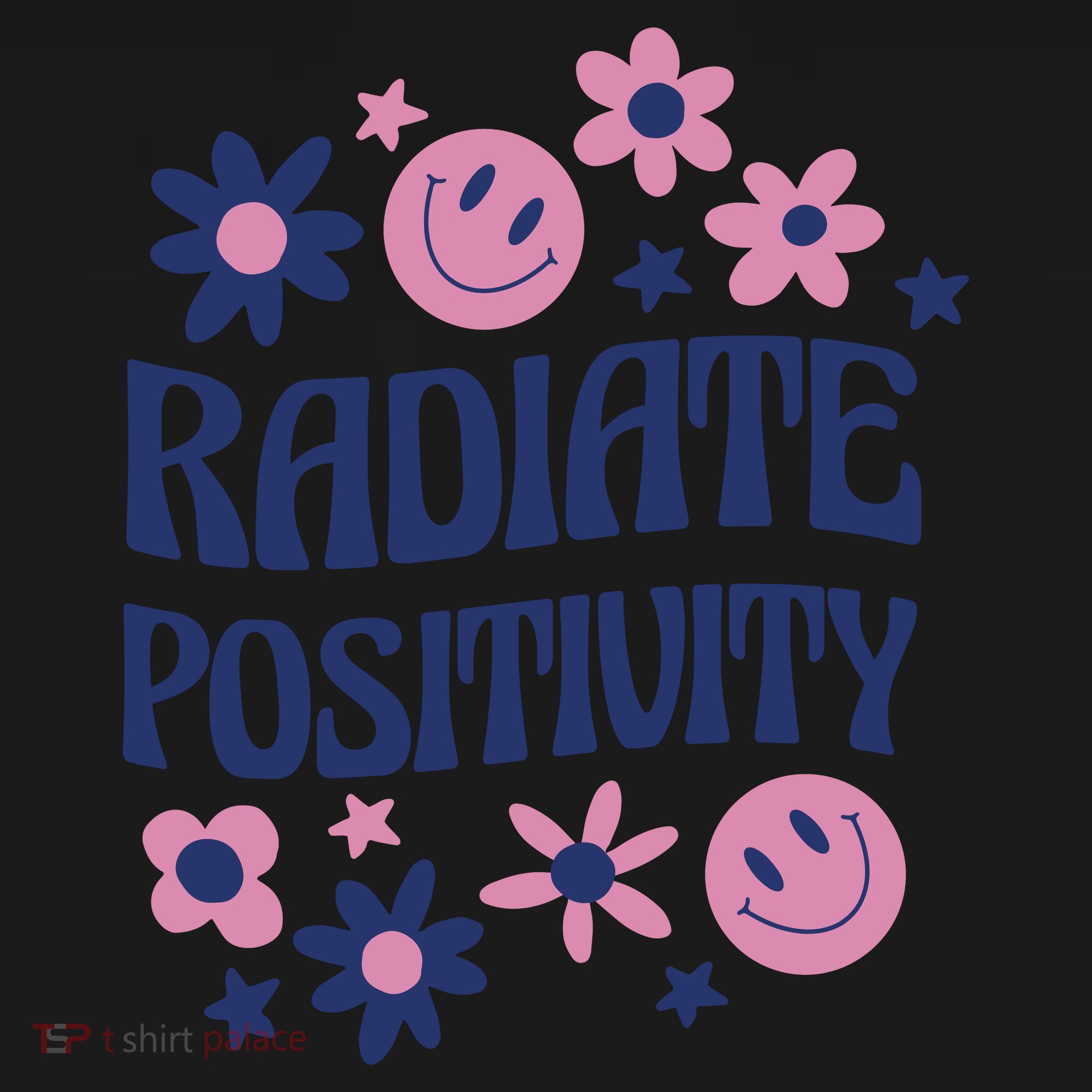 Radiate Positivity Retro Smiley Floral Quote Toddler Hoodie