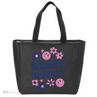 Radiate Positivity Retro Smiley Floral Quote Tote Bag thumb 0