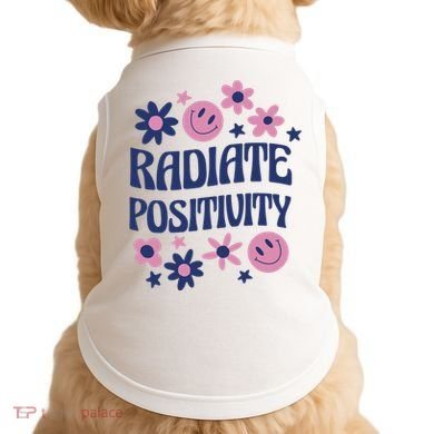 Radiate Positivity Retro Smiley Floral Quote Doggie Tank