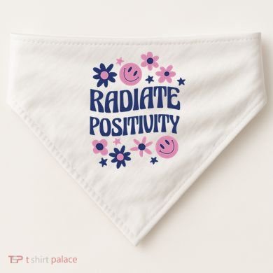 Radiate Positivity Retro Smiley Floral Quote USA-Made Doggie Bandana