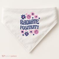 Radiate Positivity Retro Smiley Floral Quote USA-Made Doggie Bandana thumb 0