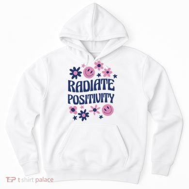 Radiate Positivity Retro Smiley Floral Quote Hoodie