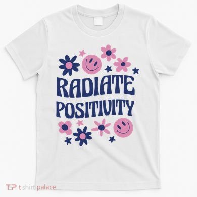 Radiate Positivity Retro Smiley Floral Quote T-Shirt