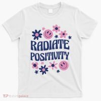 Radiate Positivity Retro Smiley Floral Quote T-Shirt thumb 0
